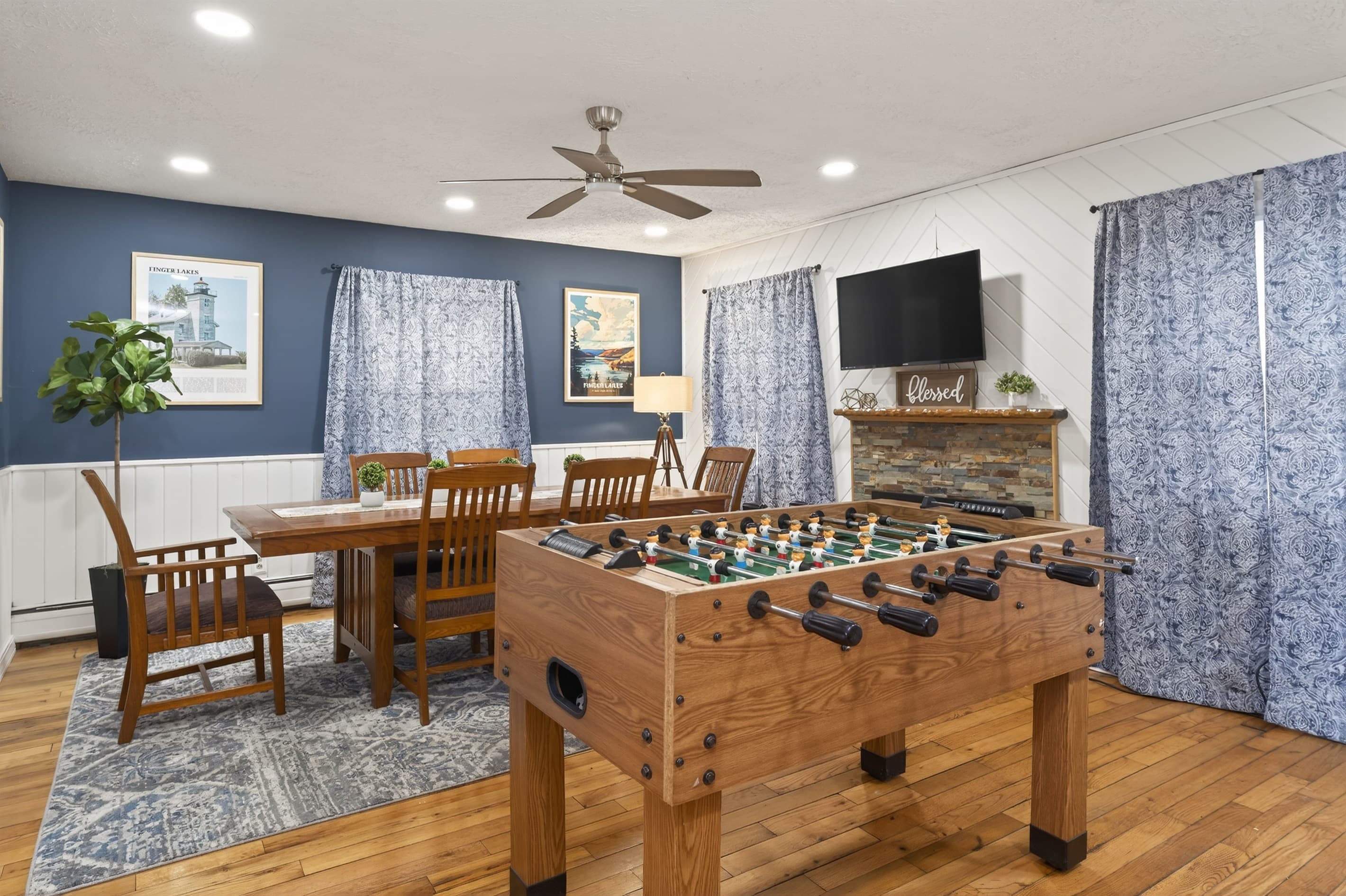 Foosball table next to the dining area