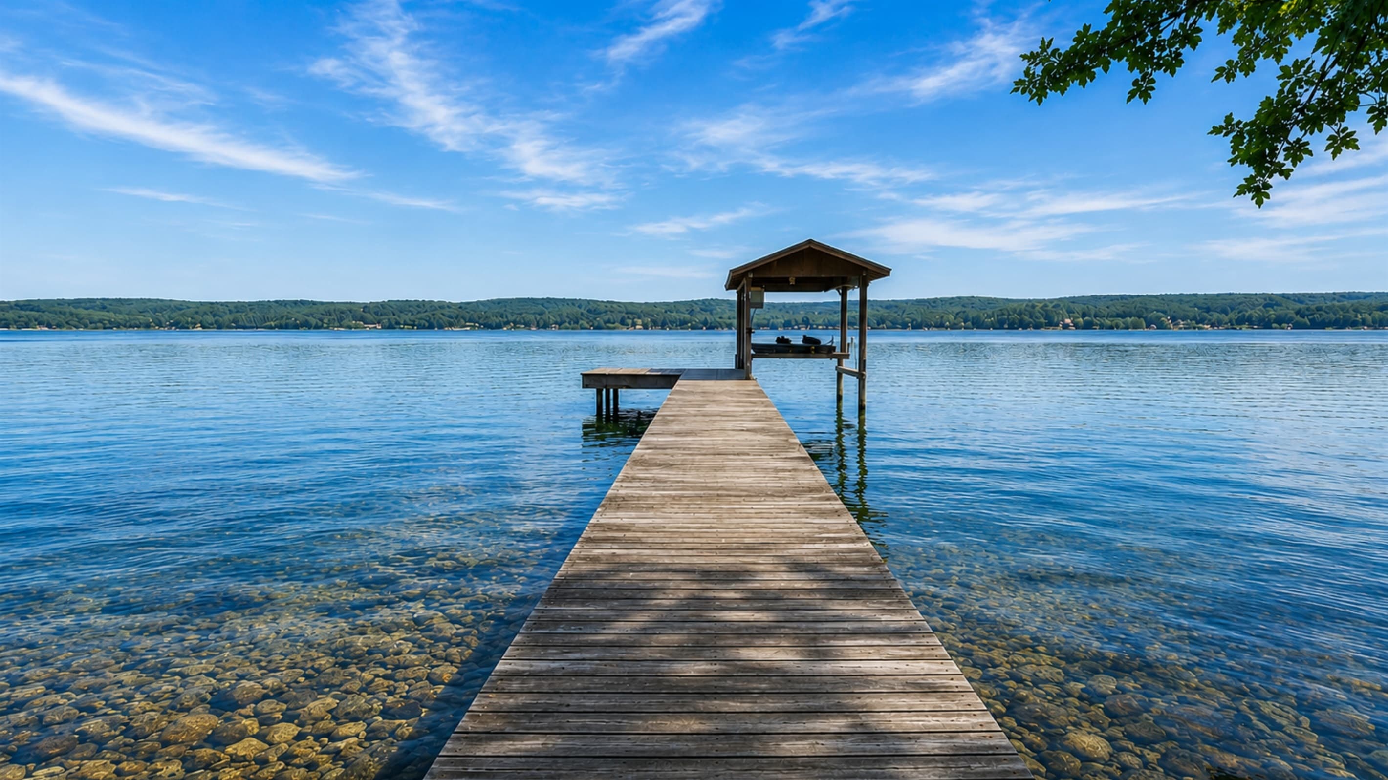Private dock extending into the lake