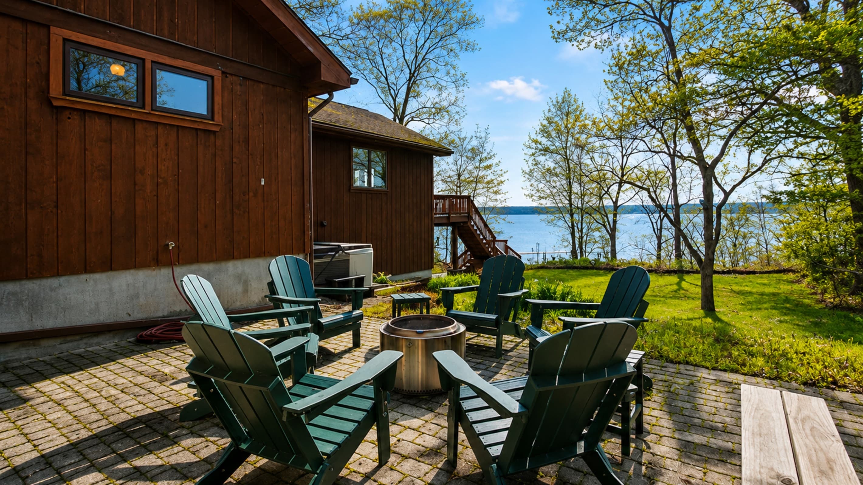 Fire pit seating beside the main house
