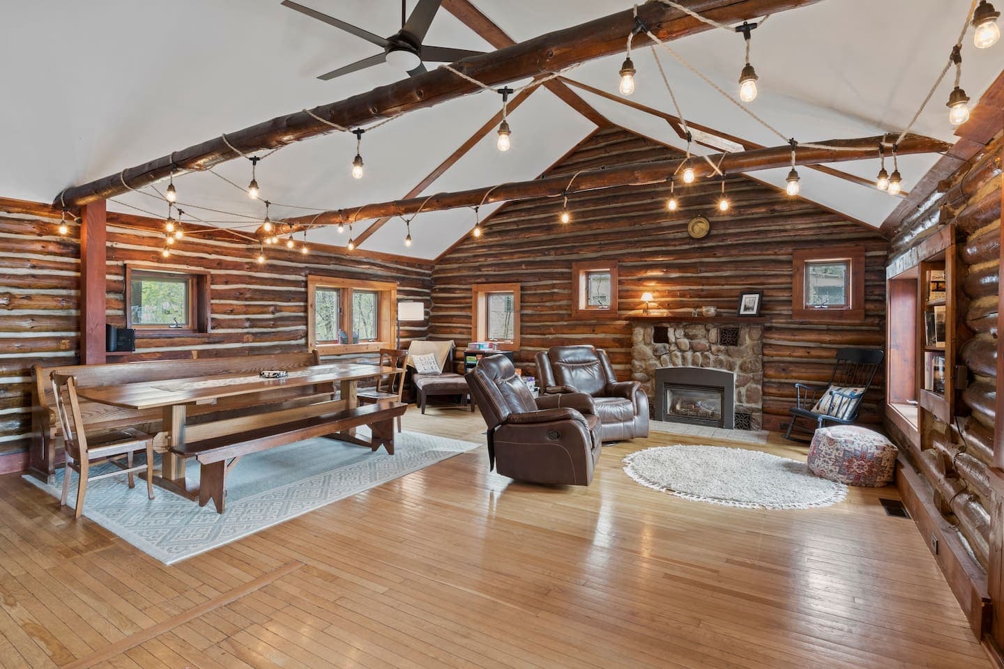Open living area with vaulted ceiling