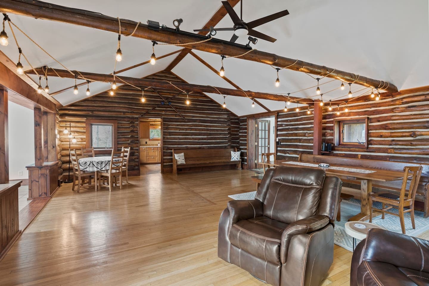Spacious cabin interior with multiple seating areas