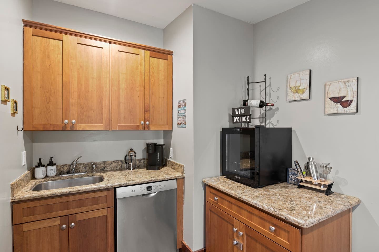 Kitchen beverage station with microwave and sink