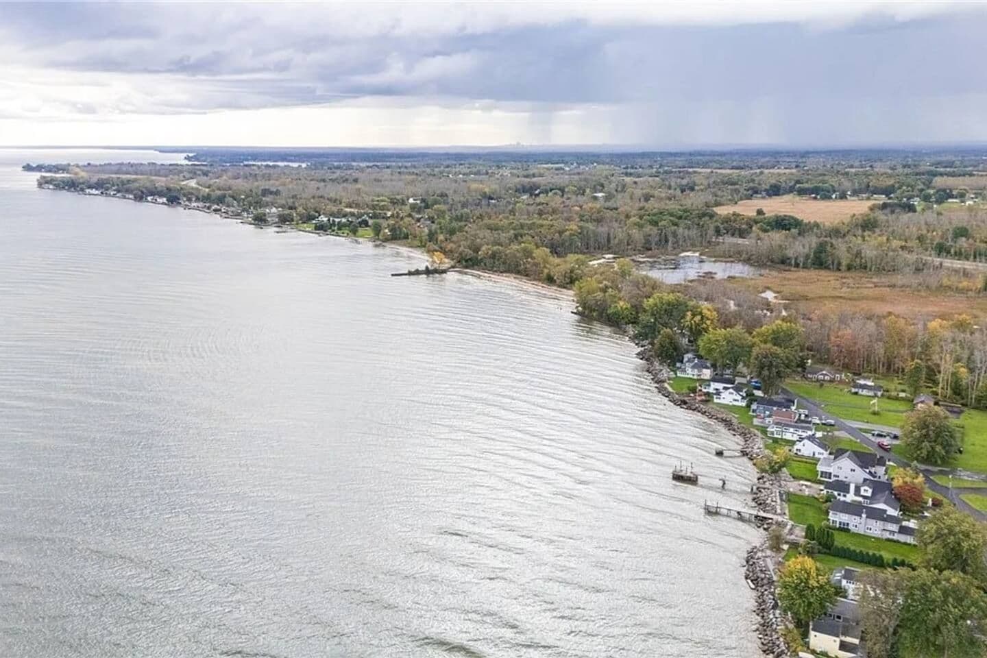 Aerial view of the shoreline and surrounding area