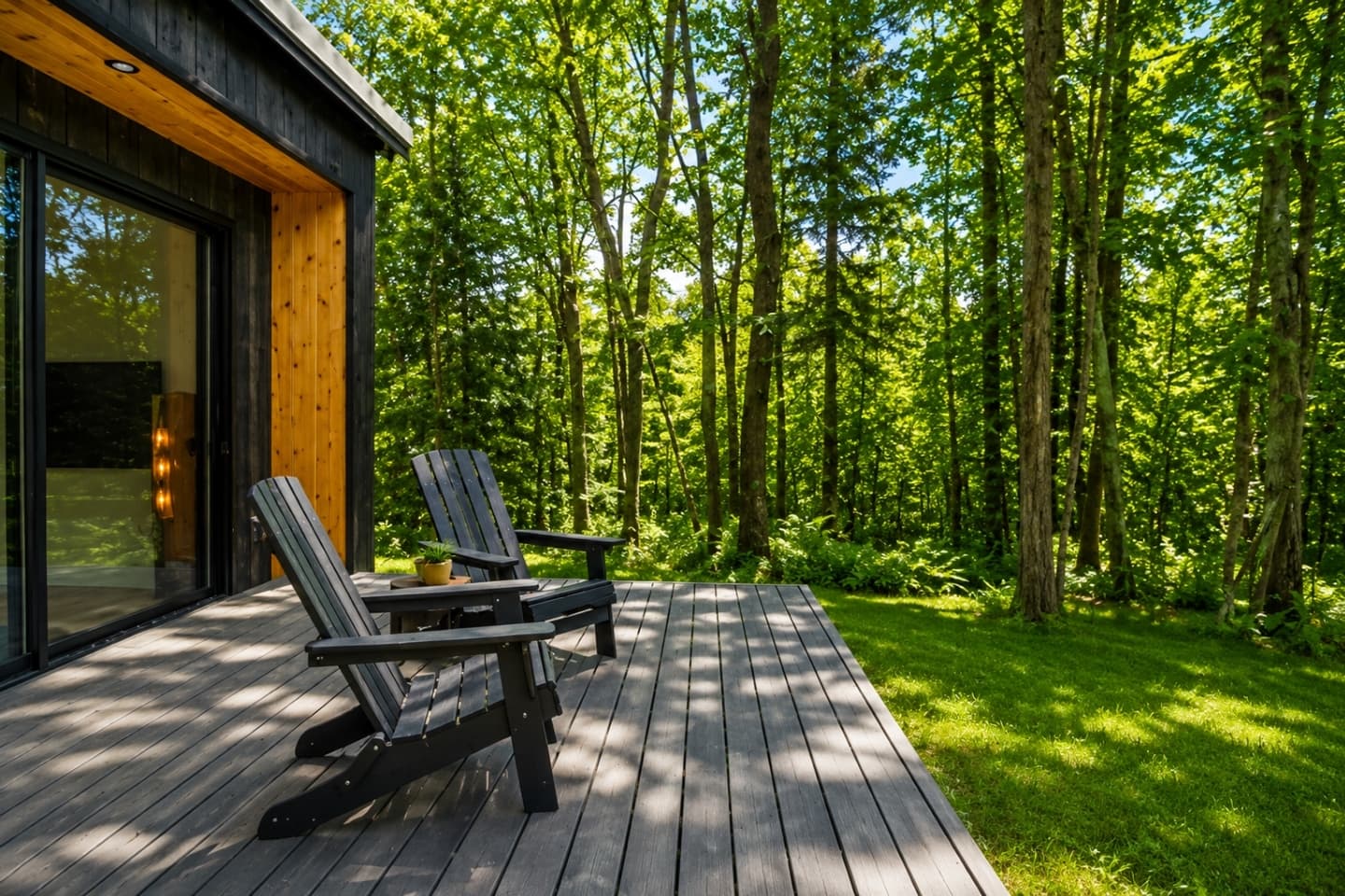 Private deck overlooking the wooded property
