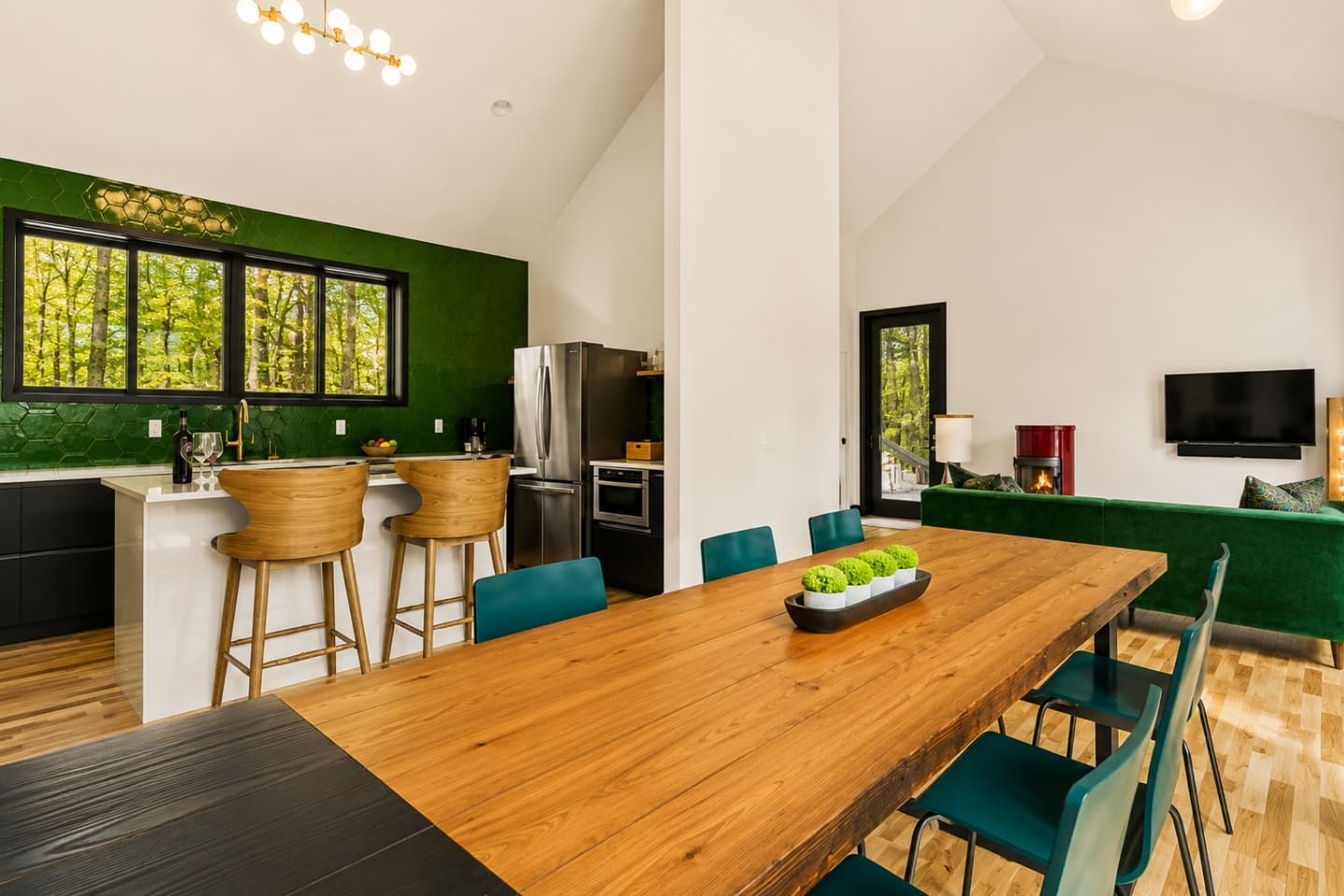 Dining area overlooking the kitchen and living area