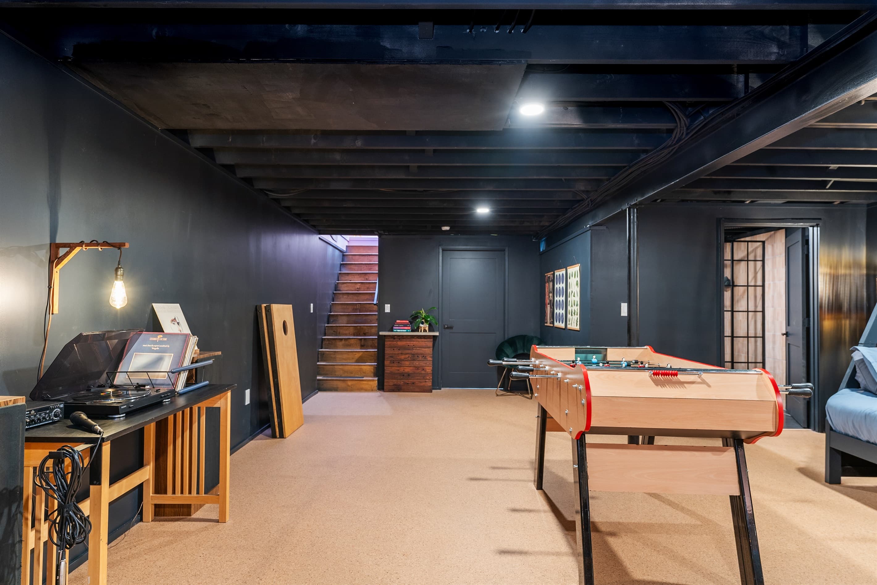 Basement lounge with foosball table