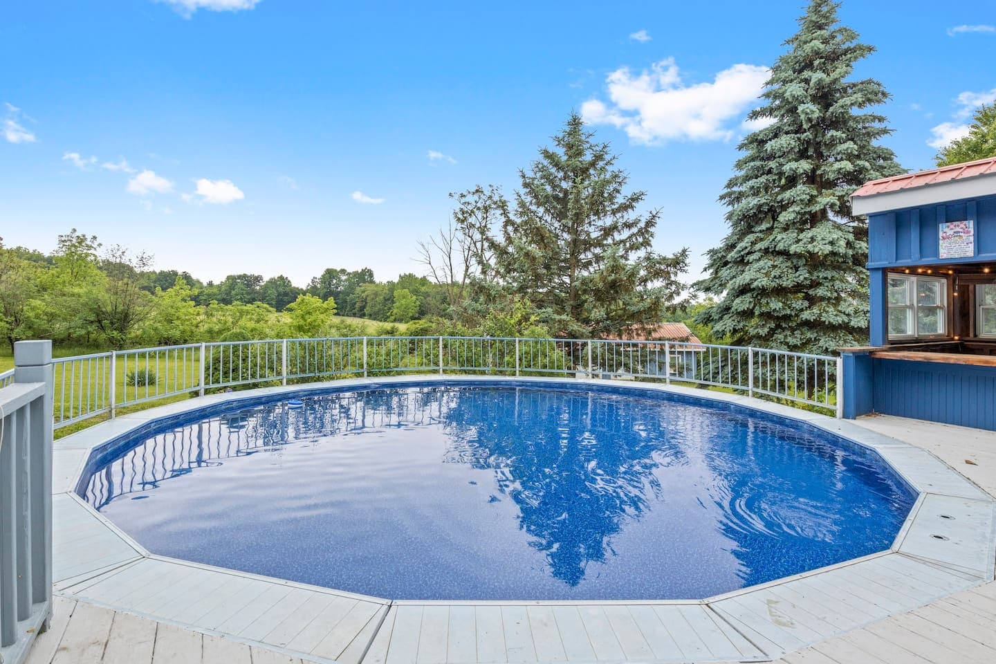 Above-ground pool beside the outdoor bar