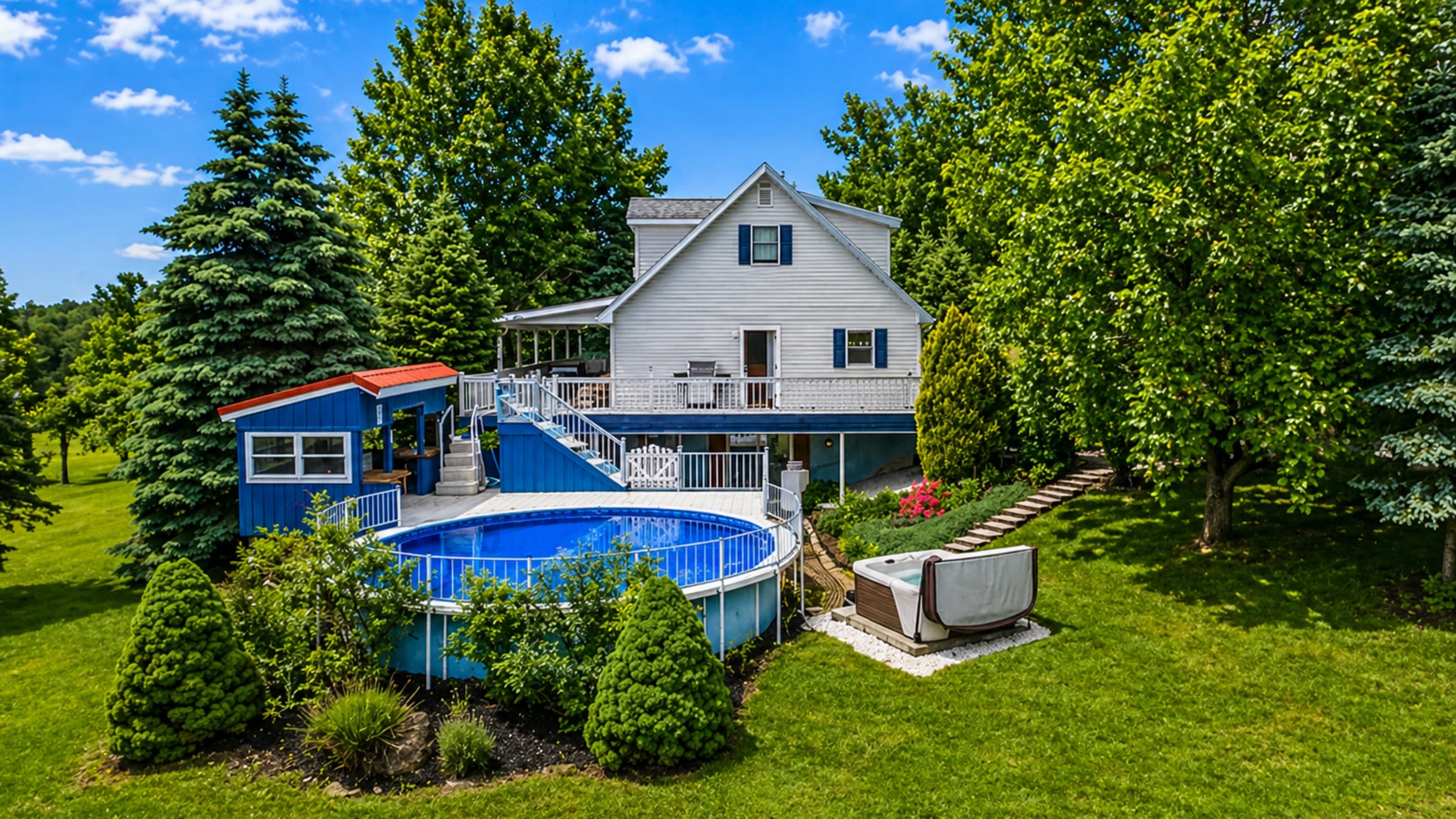 Pool area beside the house