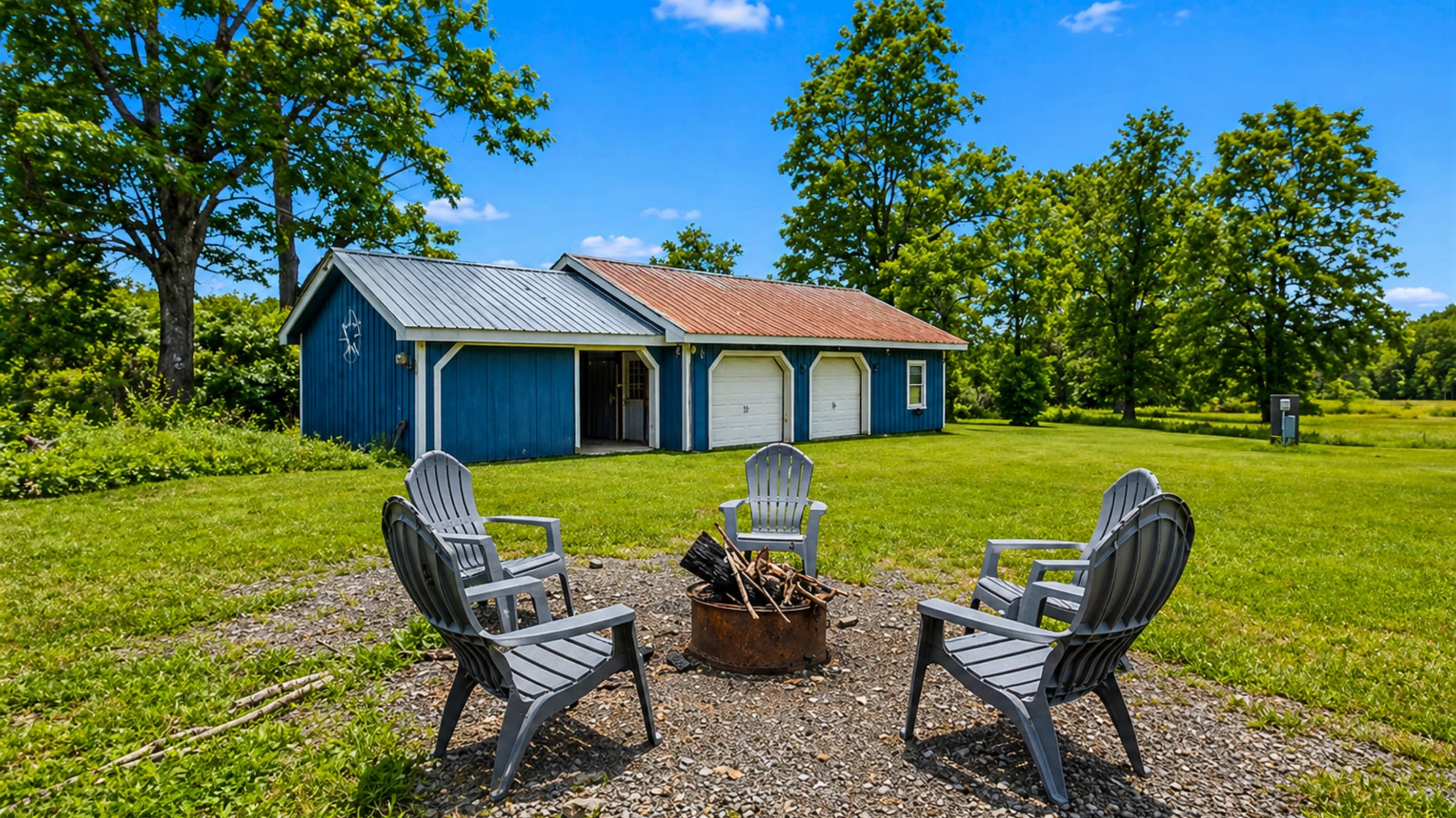 Fire pit area with Adirondack chairs