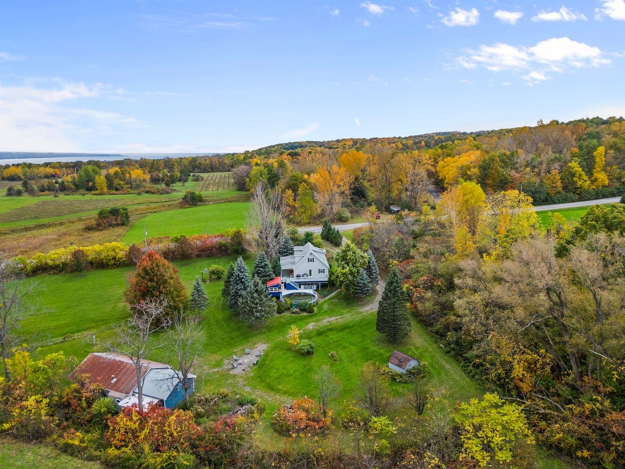 Overhead view of the home and yard