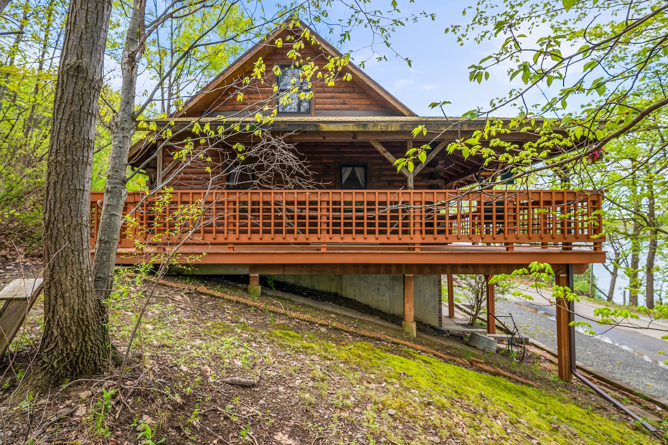 Front porch beneath peaked roof