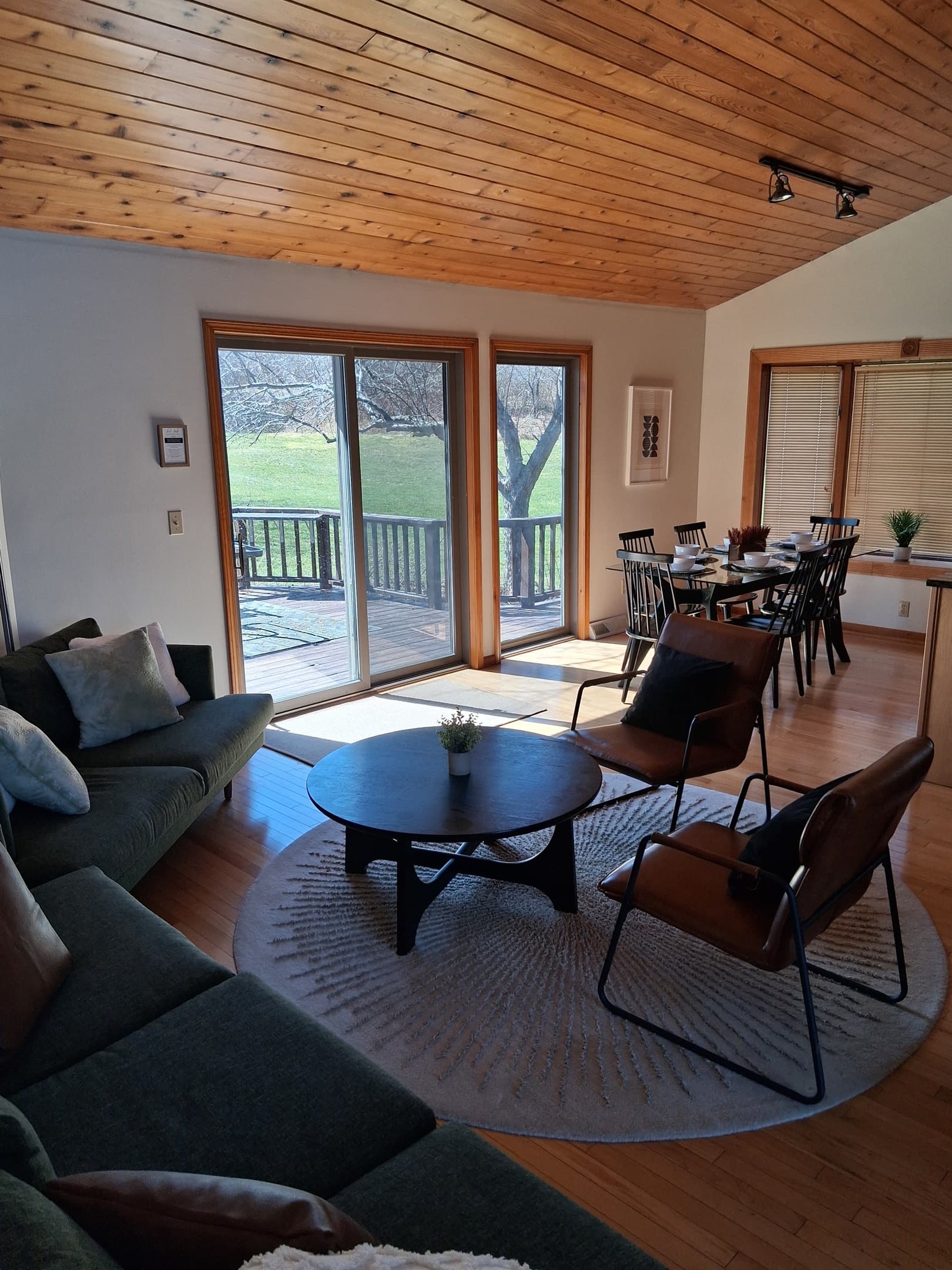 Living and dining area beside sliding doors