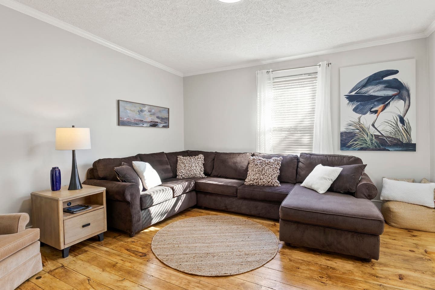 Living room with brown sectional sofa