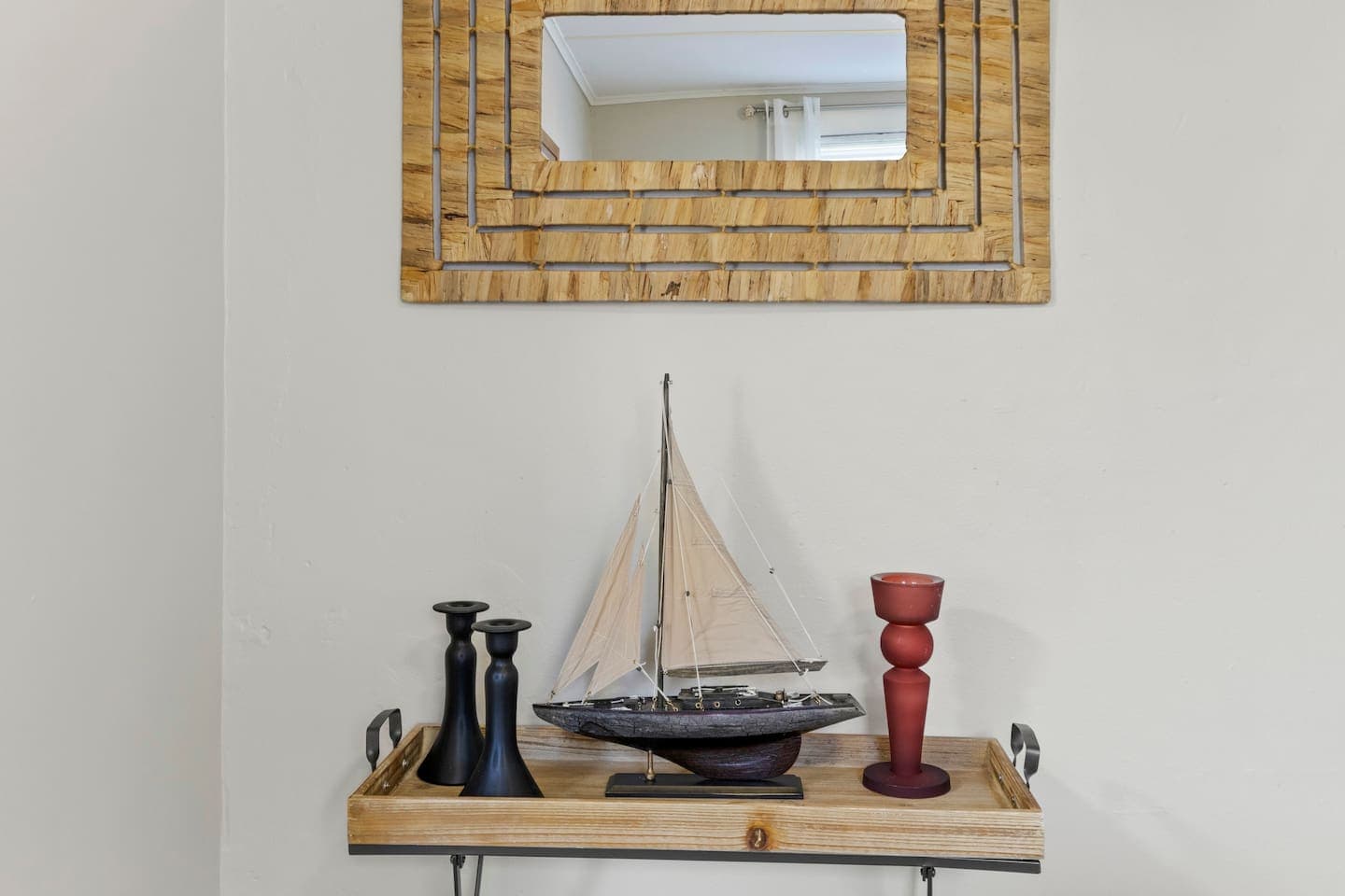Tray- decor used as a console beneath wall mirror