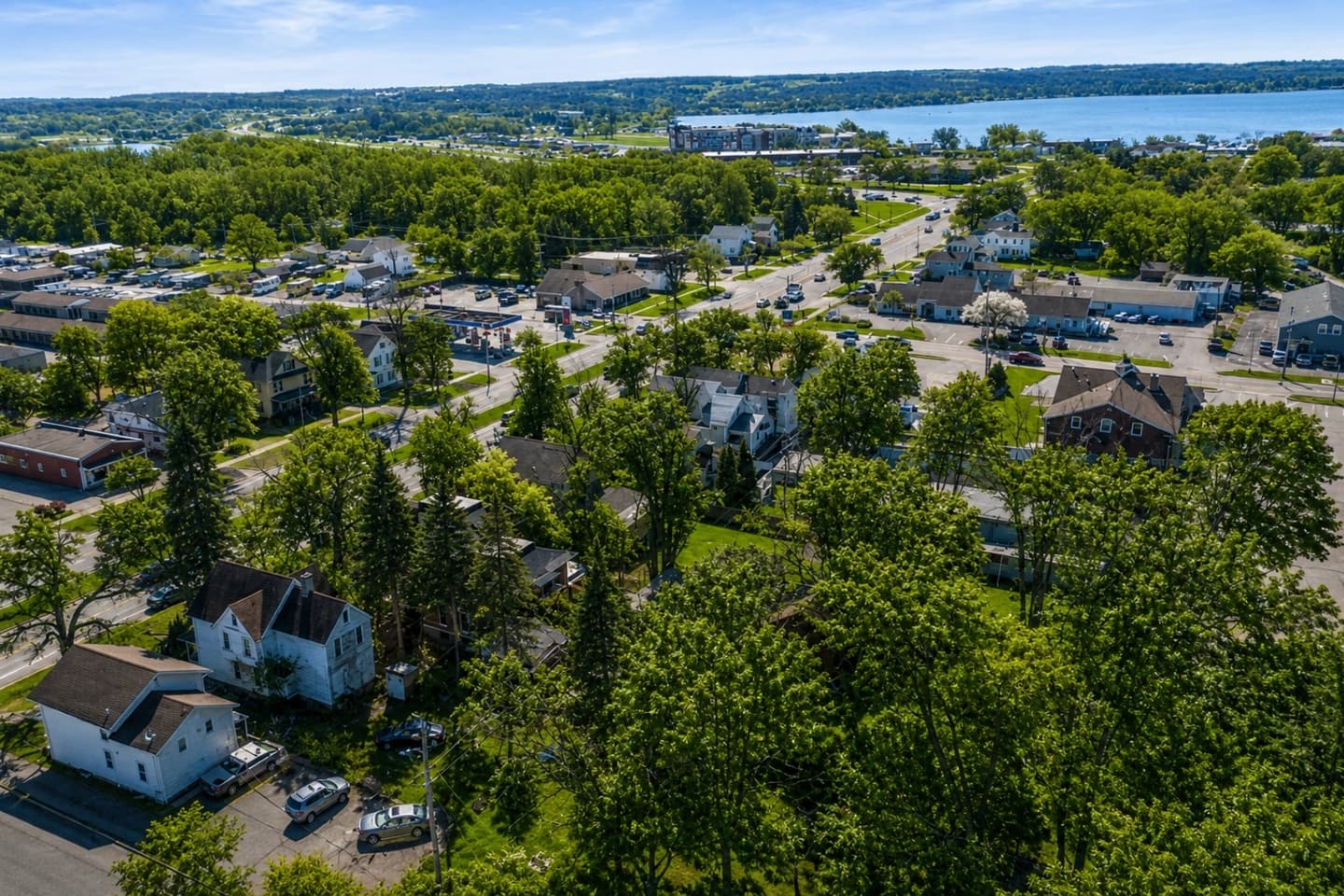 Wide aerial view of the surrounding area