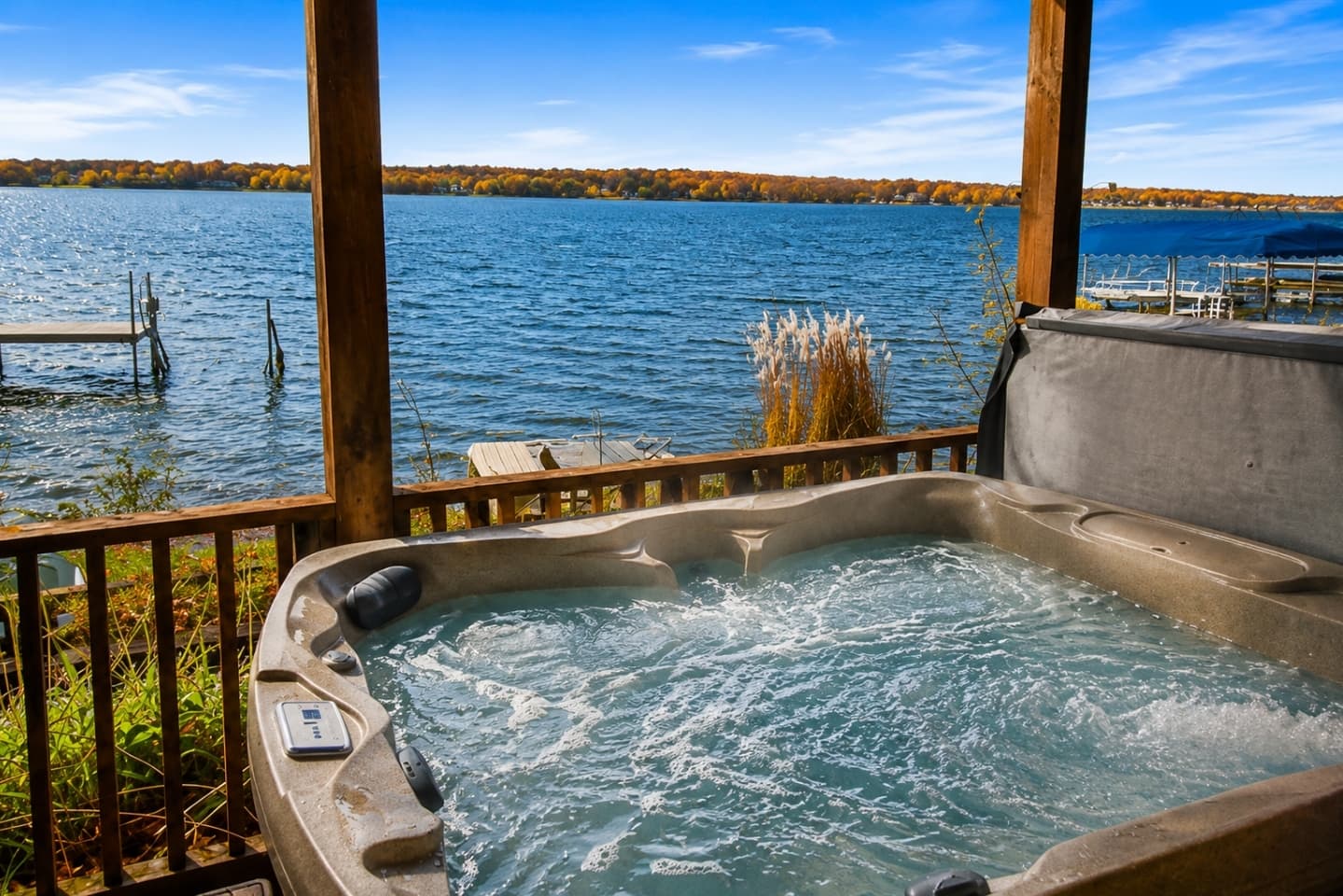 Hot tub overlooking the lake