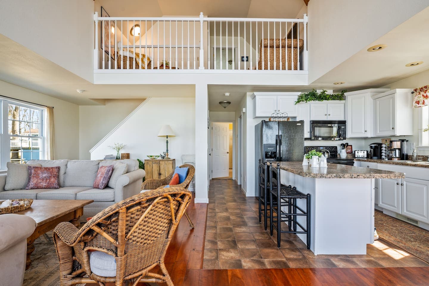 Open-concept living area connected to the kitchen