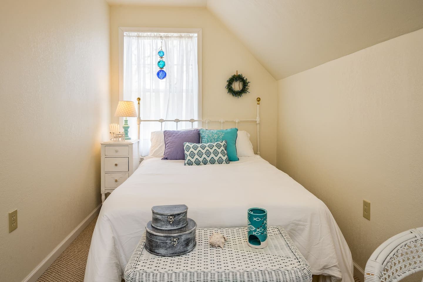 Bedroom with soft neutral furnishings