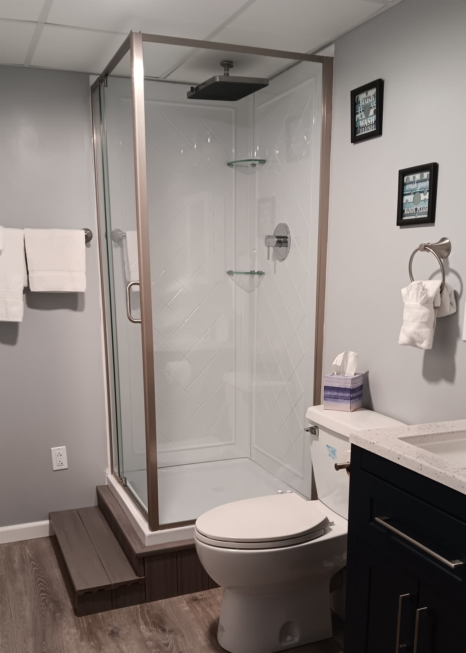 Basement bathroom with walk-in shower