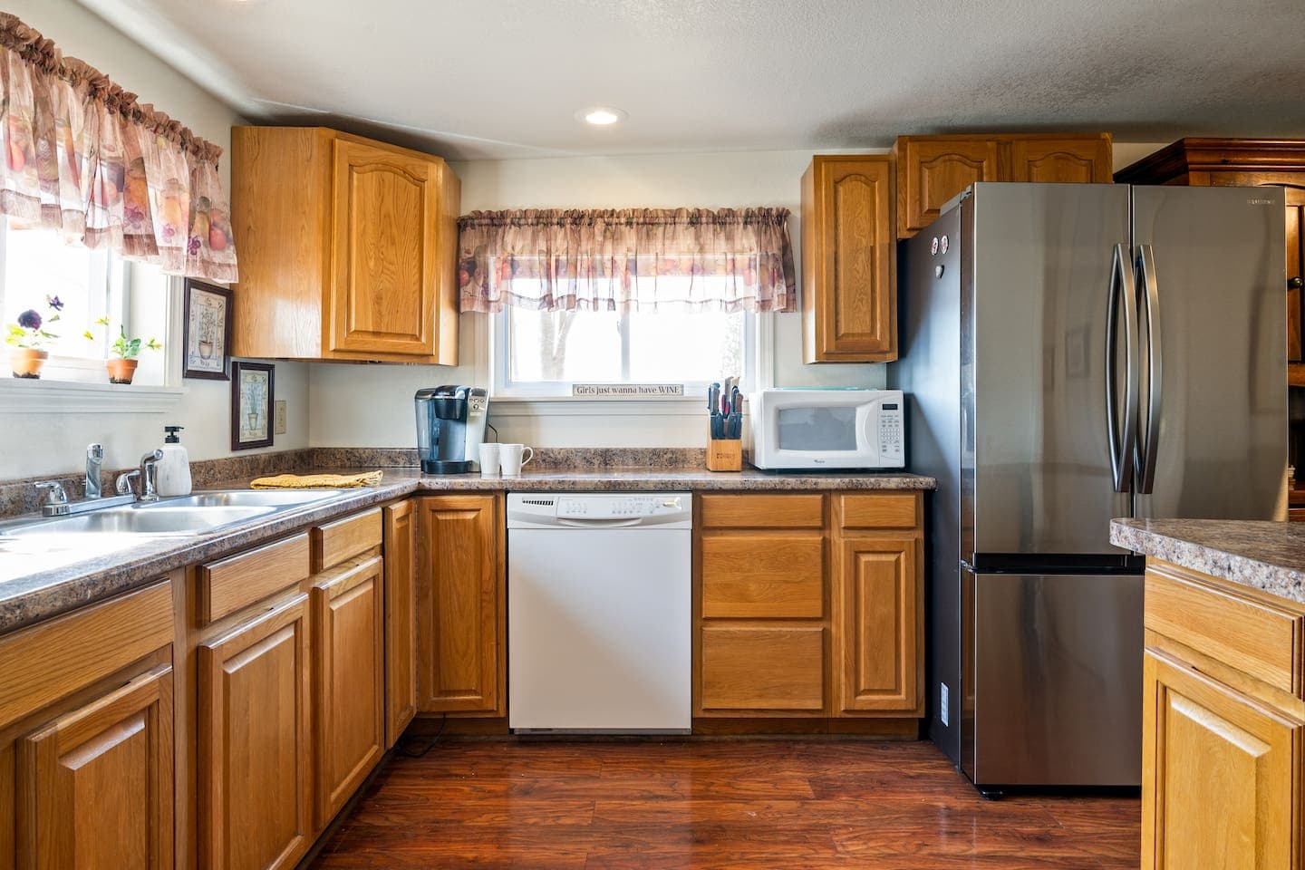 Kitchen with stainless-steel appliances