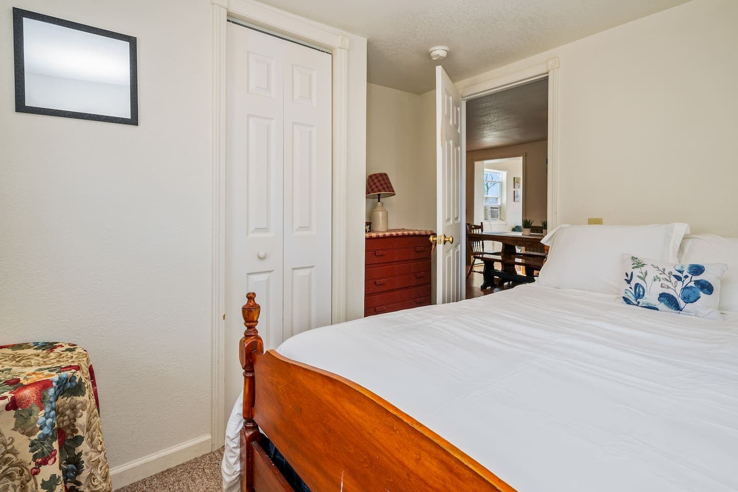 Bedroom with wood bed frame