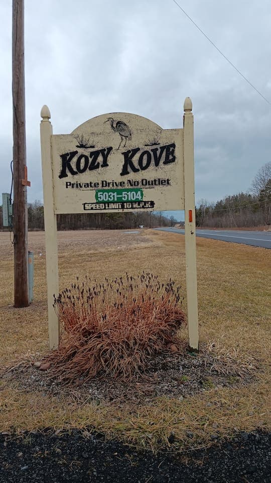 Property sign at the driveway entrance