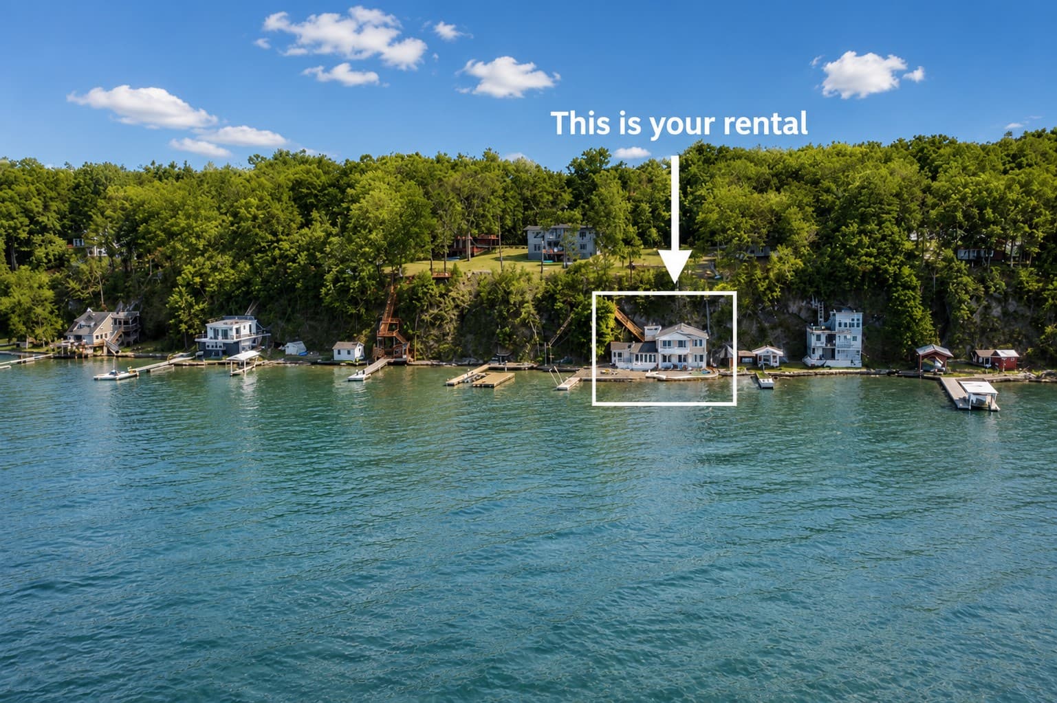 Waterfront view showing the home’s location