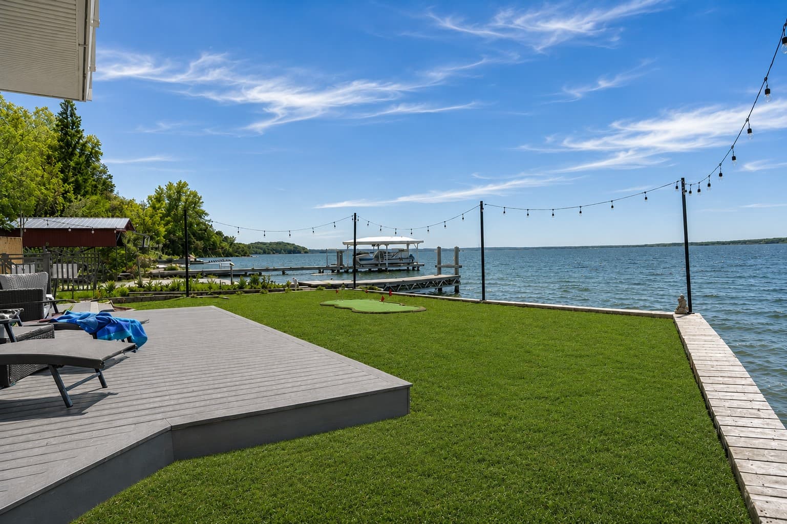 Waterfront lawn with dock access
