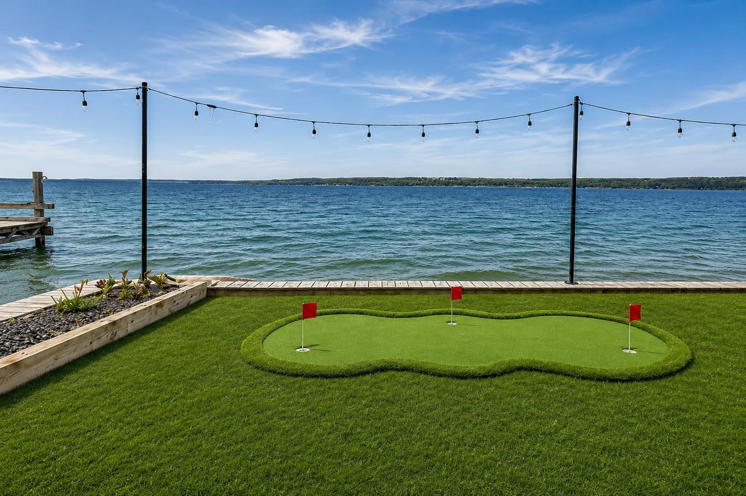 Putting green beside the lake
