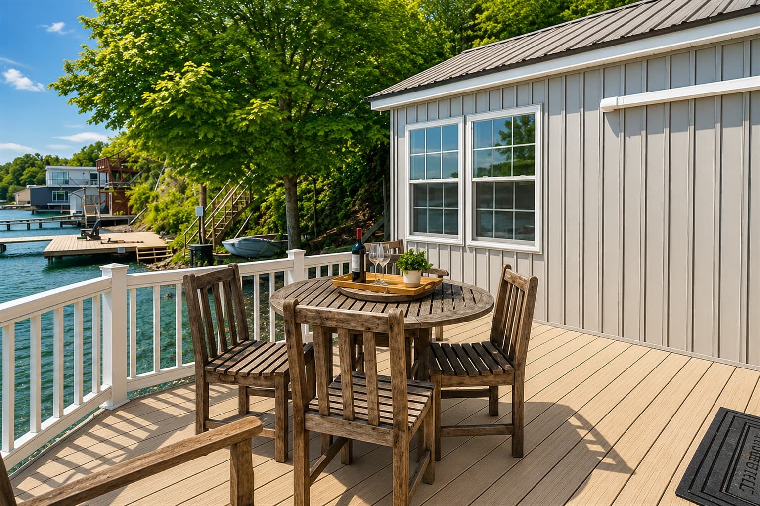 Outdoor dining table on the deck