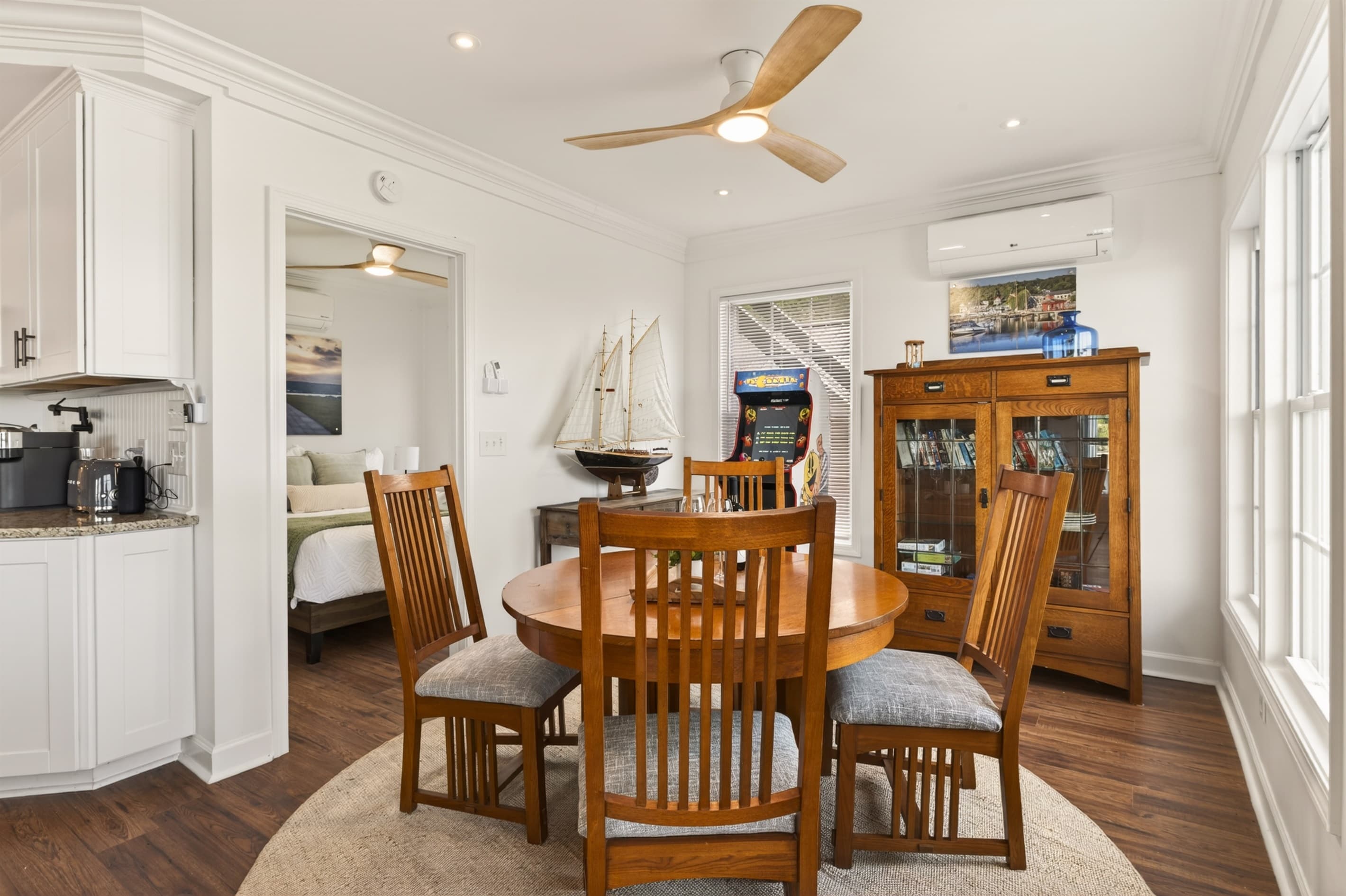 Dining nook surrounded by windows