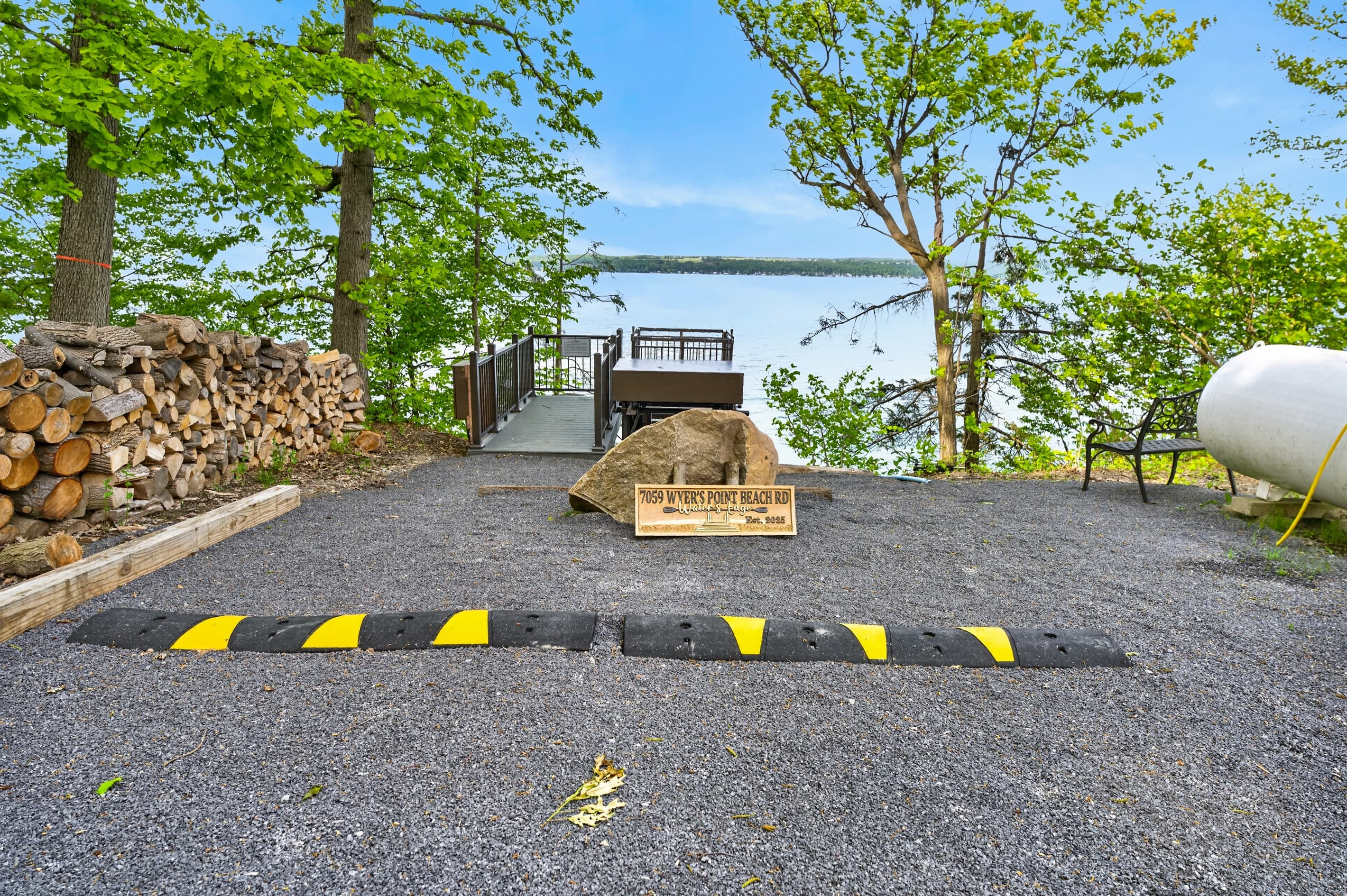 Paved parking area near the shoreline