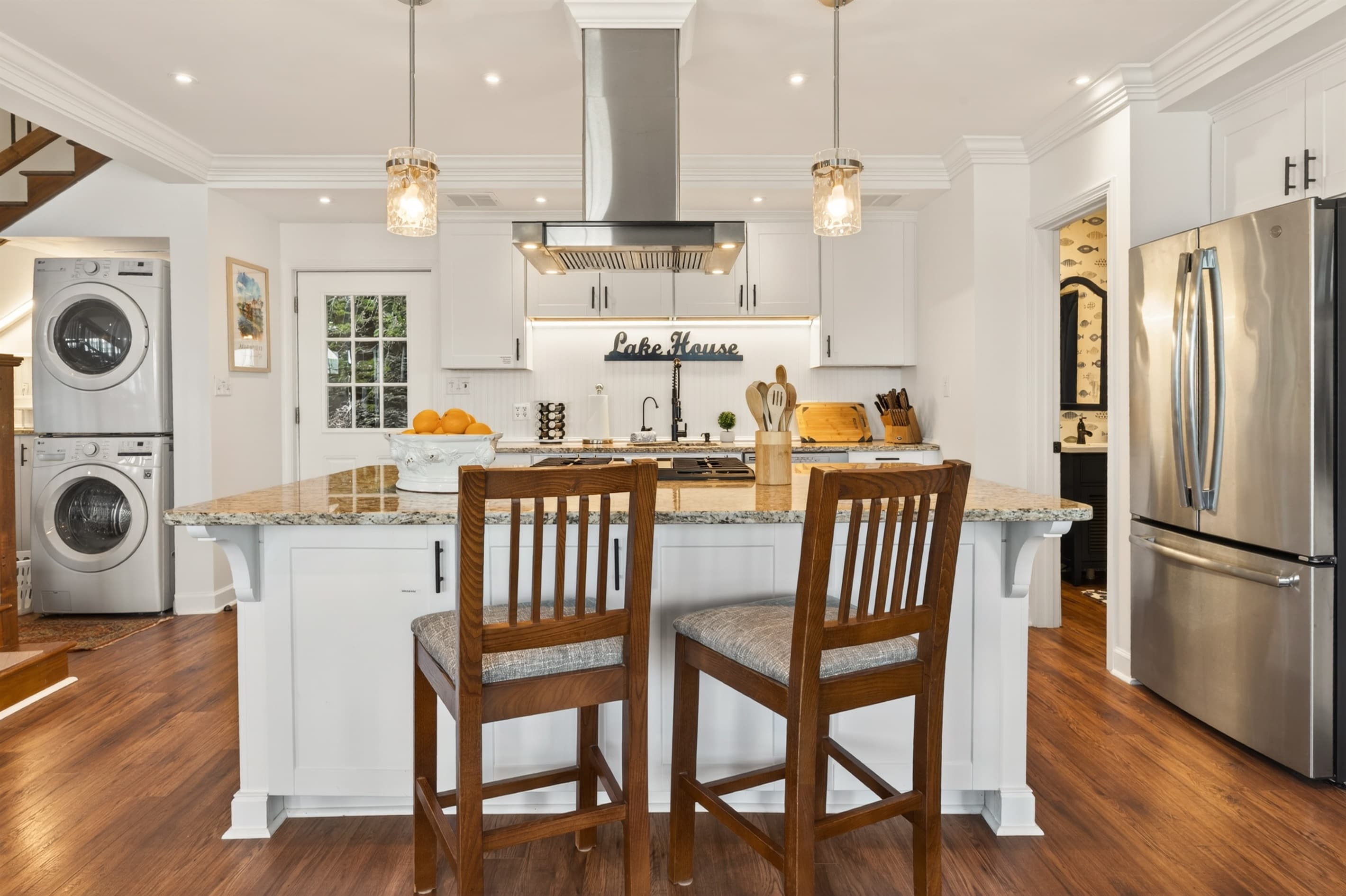 Kitchen island beside the laundry area
