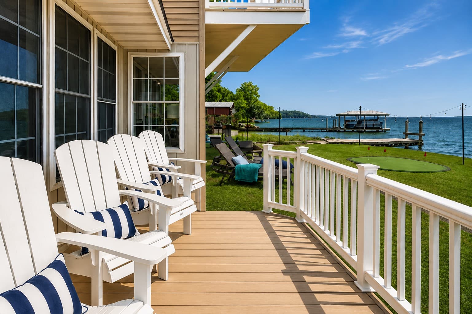 Adirondack chairs overlooking the waterfront