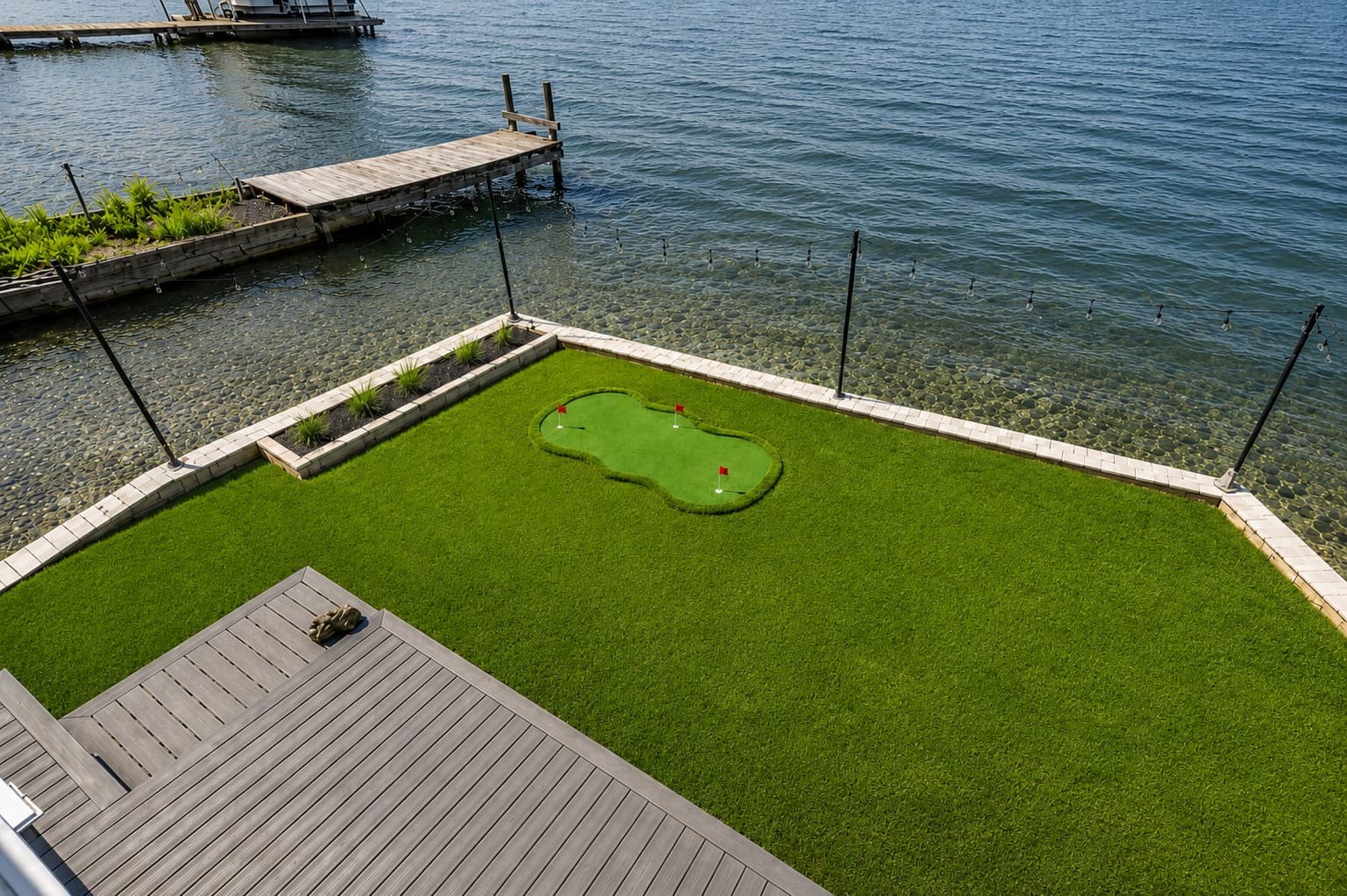 Elevated view of the waterfront putting green