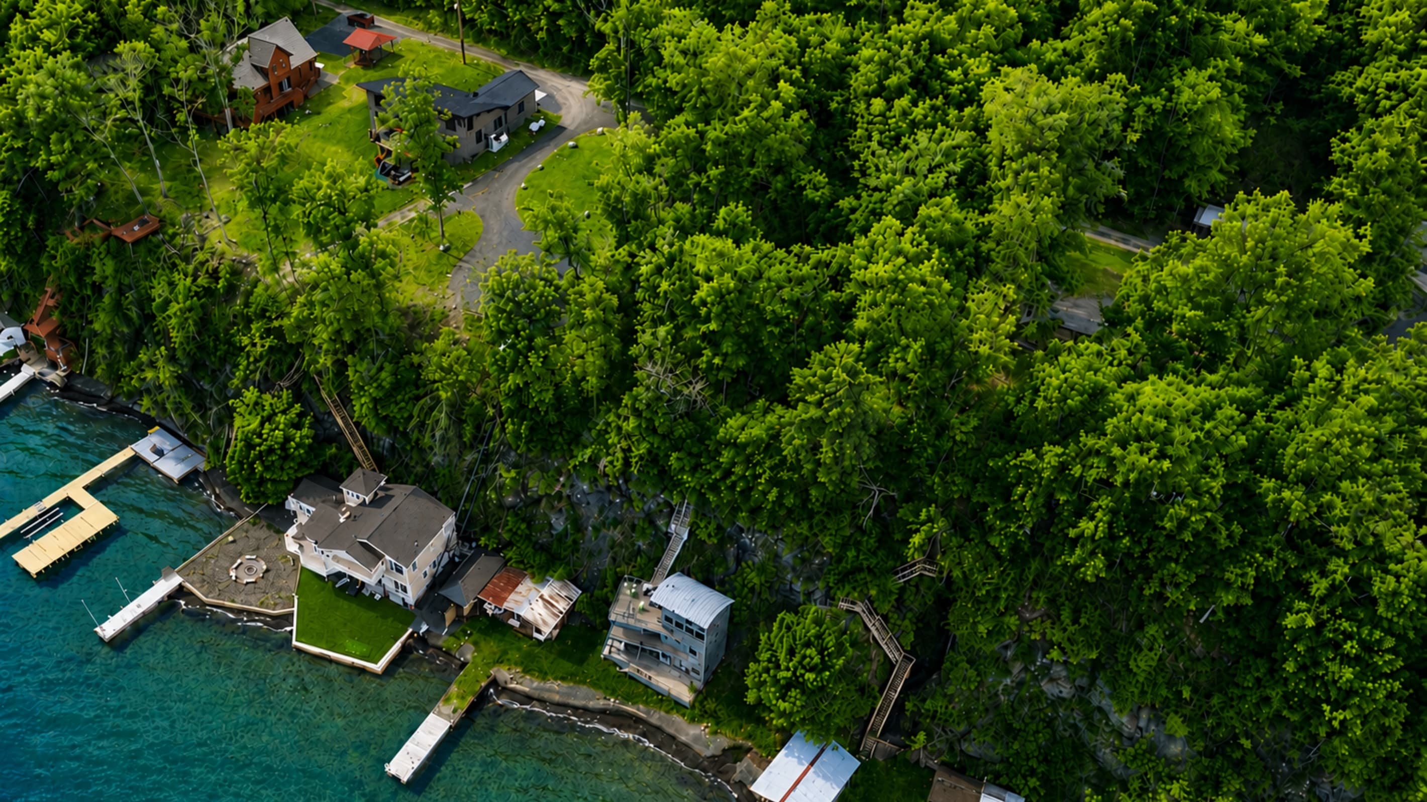 Lakeside homes with individual private docks