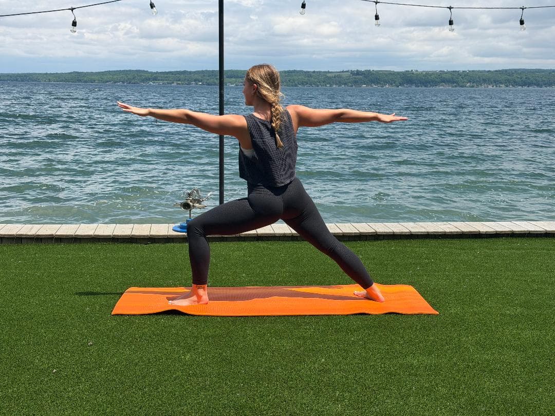 Waterfront lawn with space for outdoor exercise
