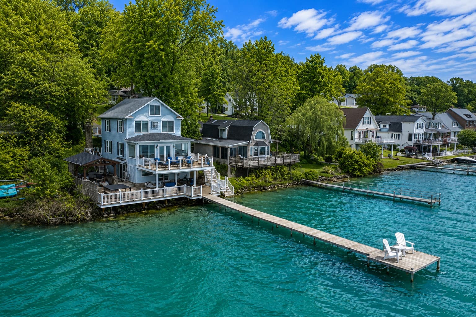 Waterfront exterior with long private dock