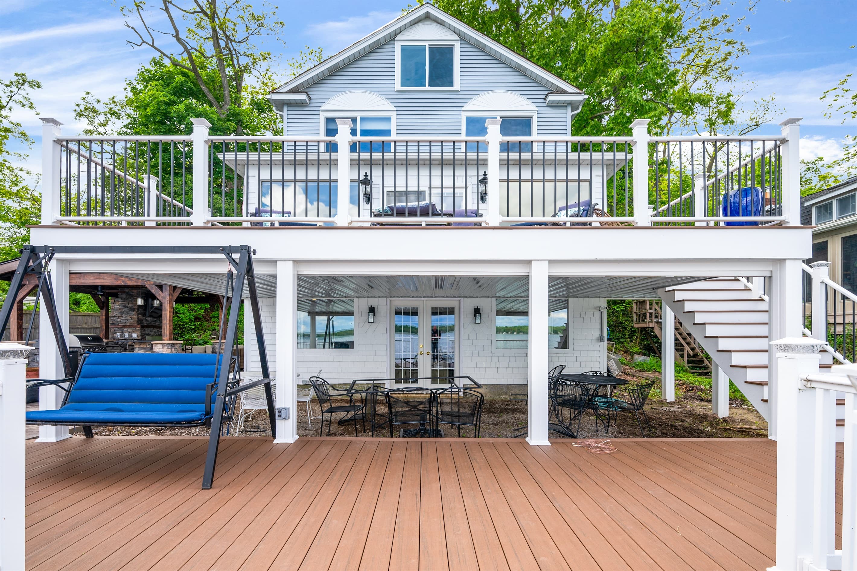 Deck swing beneath the upper balcony