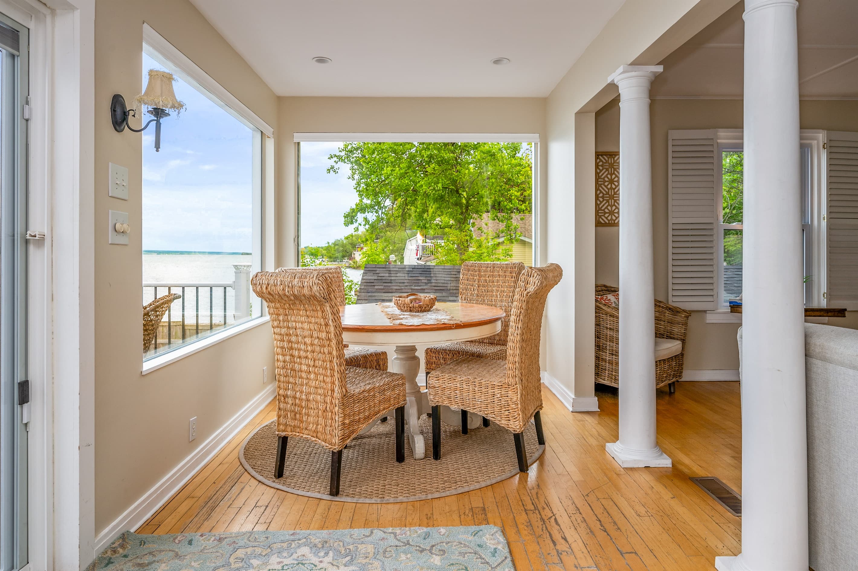 Dining table on the enclosed porch