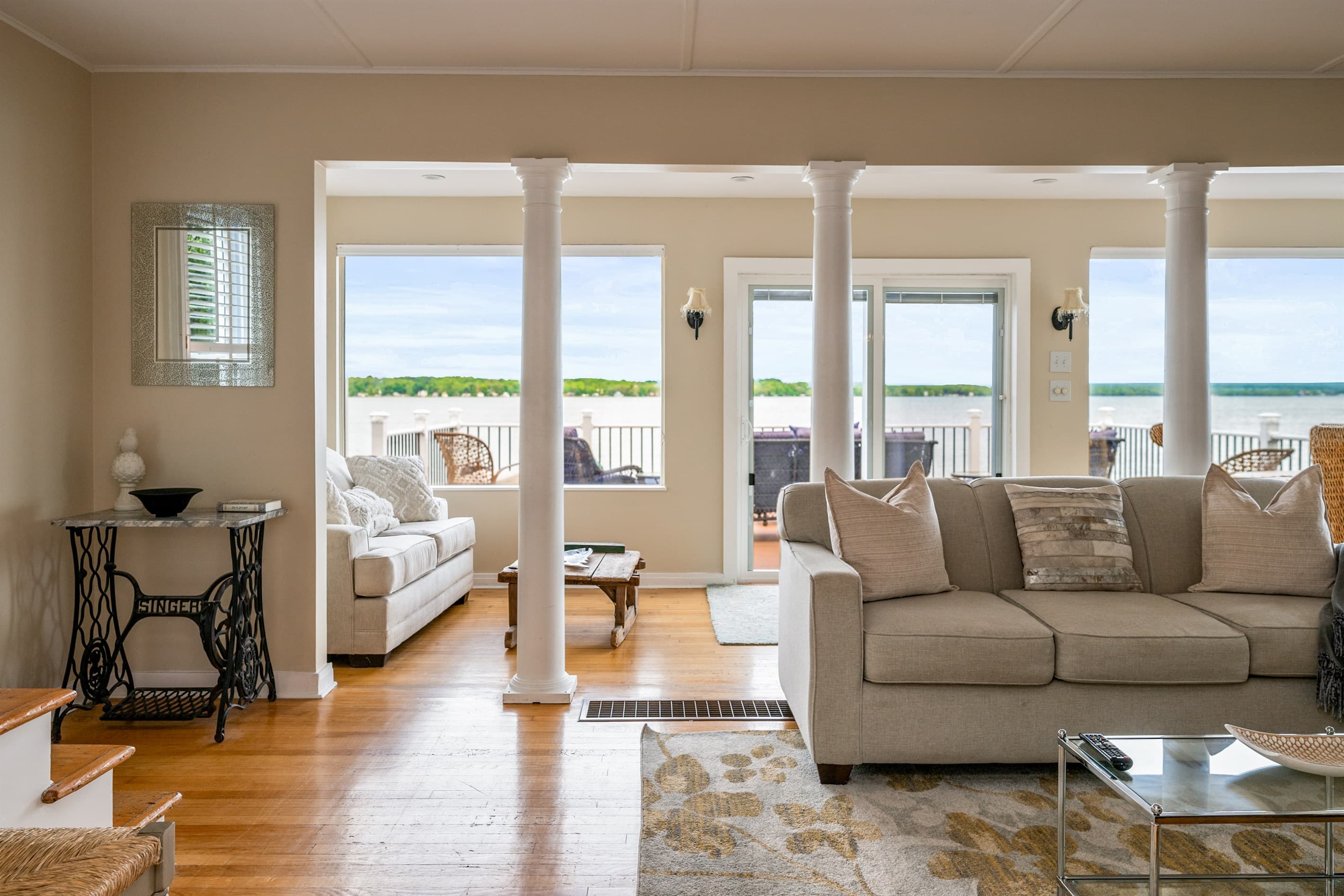 Lounge seating beside the enclosed porch