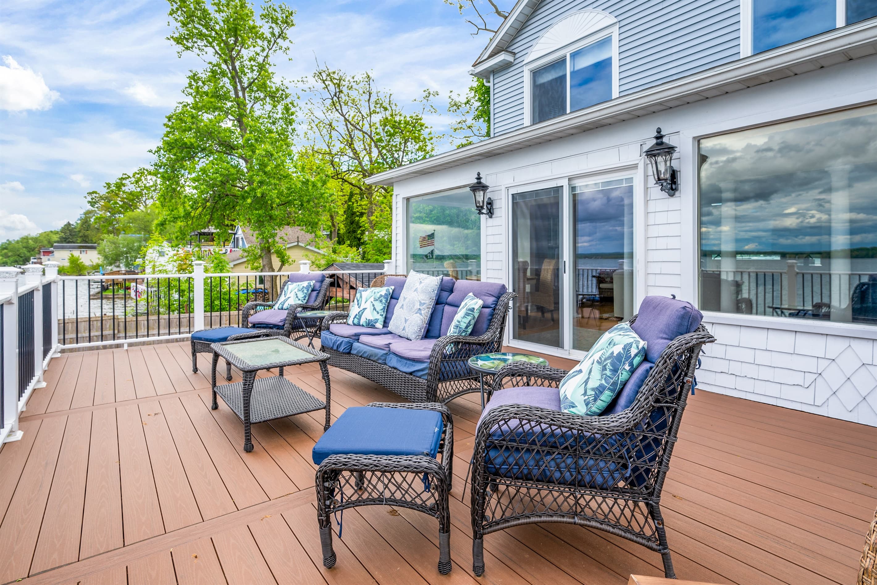 Outdoor lounge arranged beside the house
