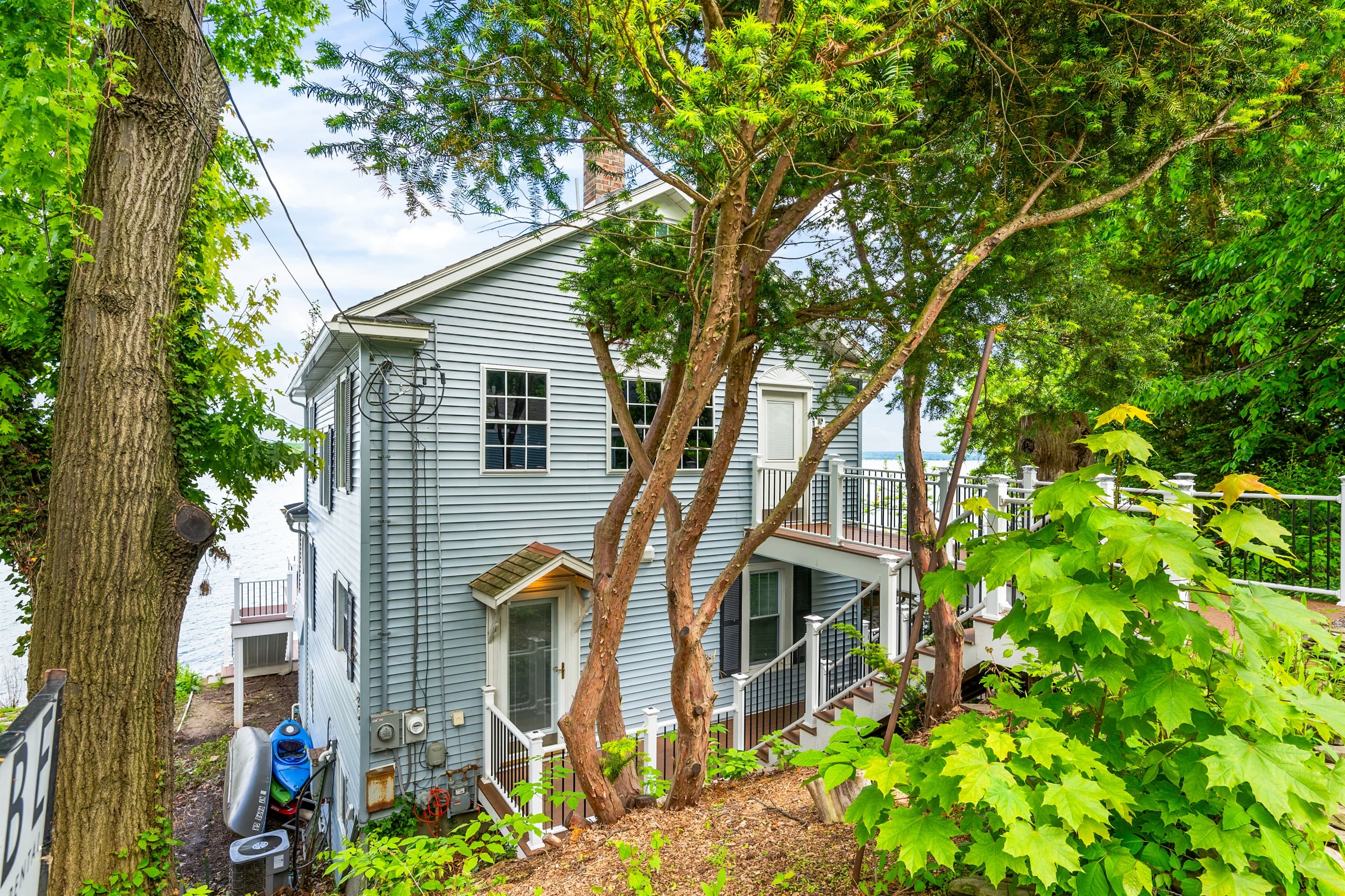 Rear property view through mature trees