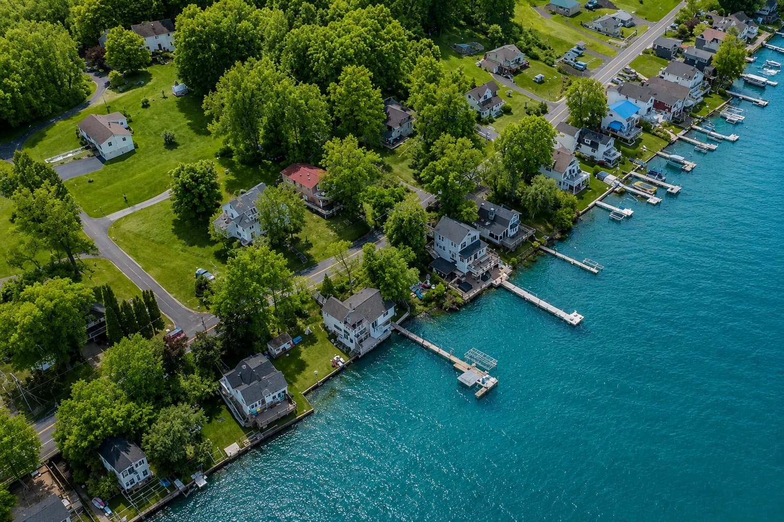 Aerial view of neighboring waterfront homes