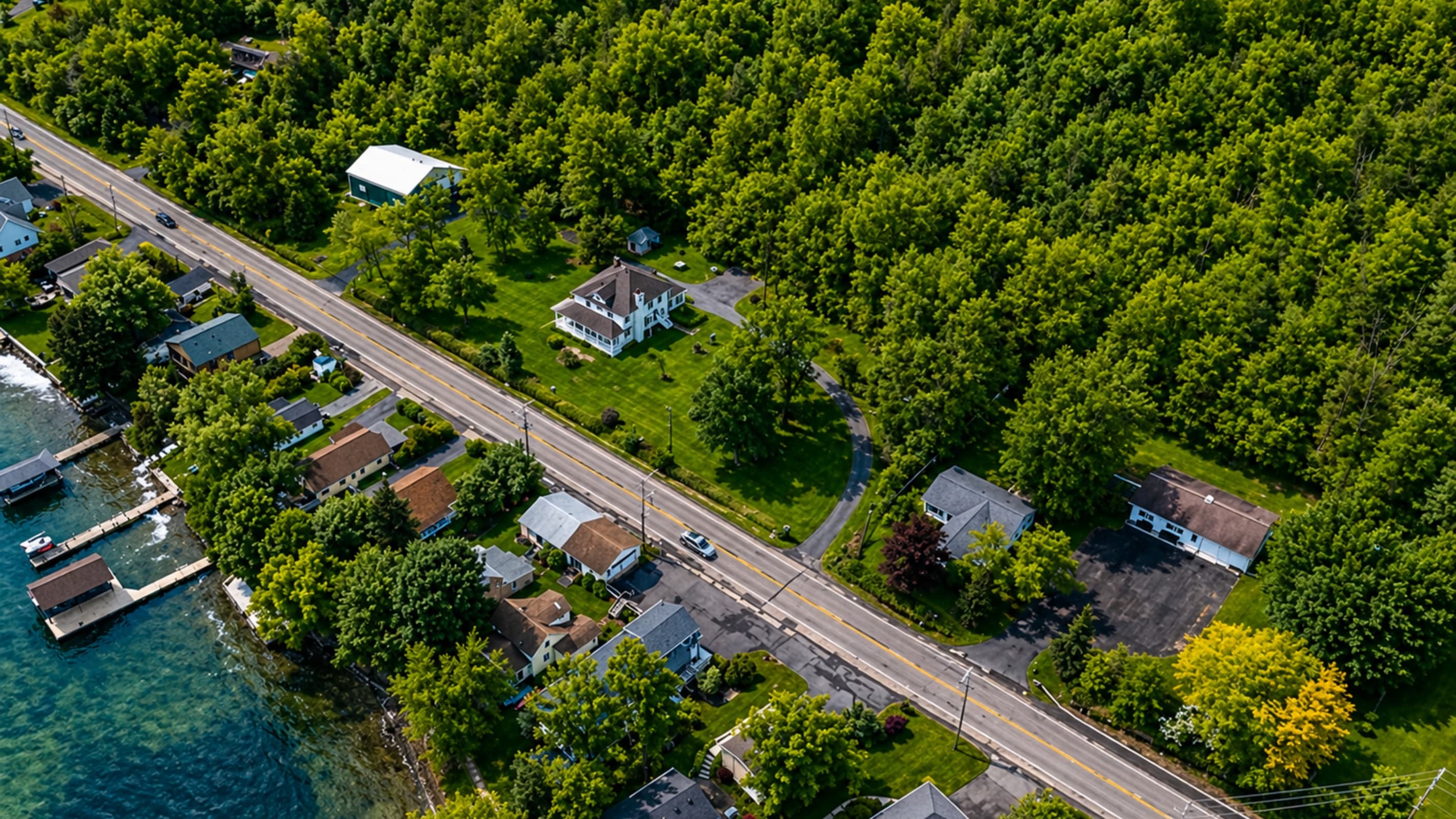 Aerial view across surrounding residential properties