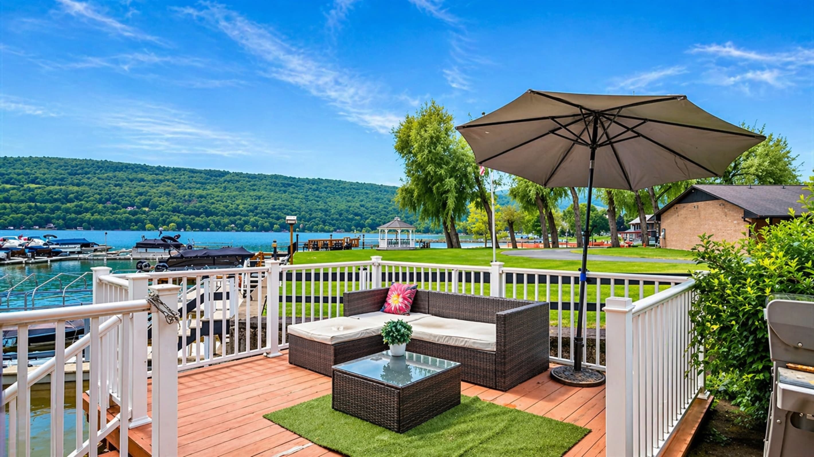 Outdoor seating along the shoreline