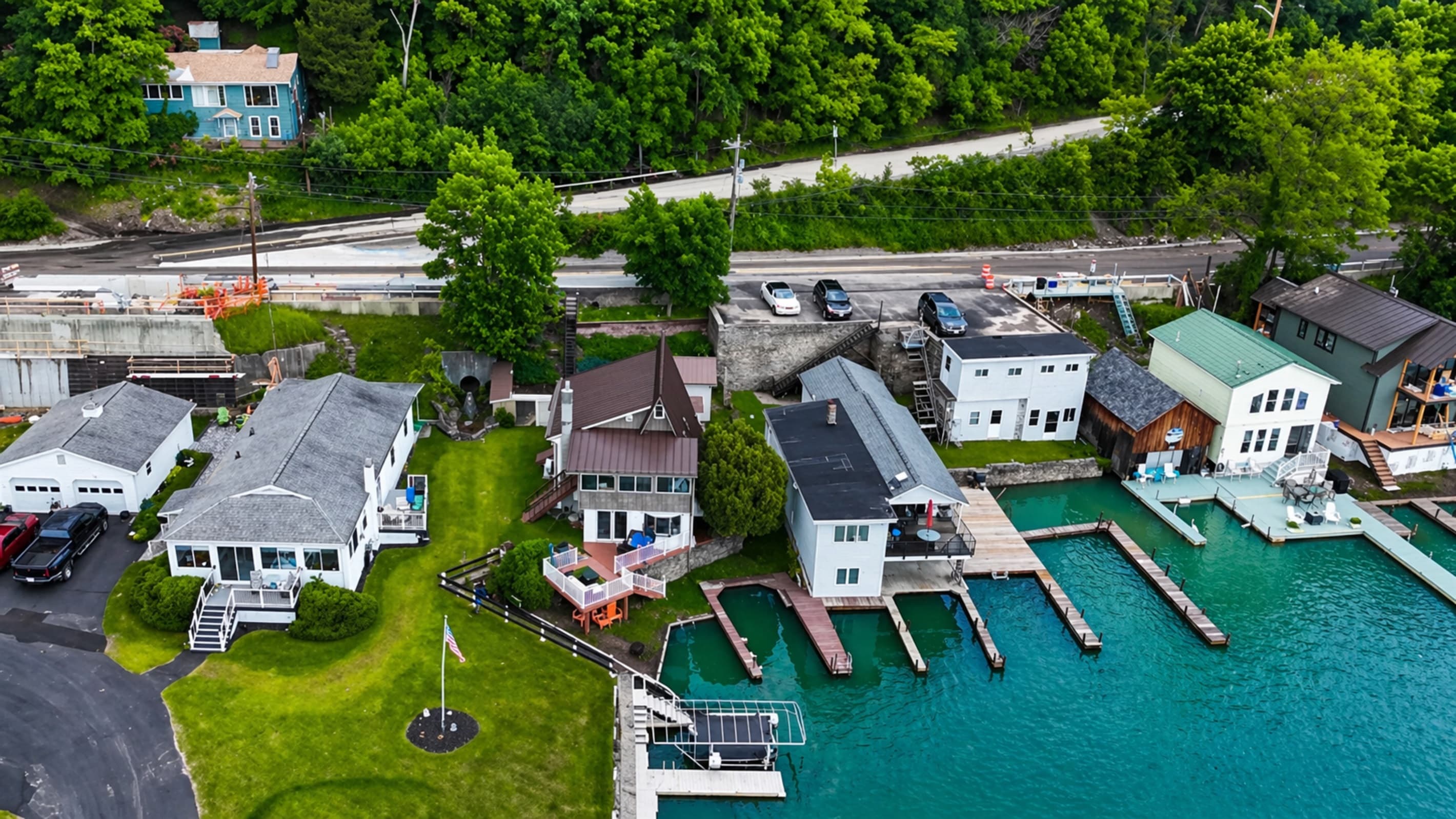 Waterfront neighborhood viewed from above
