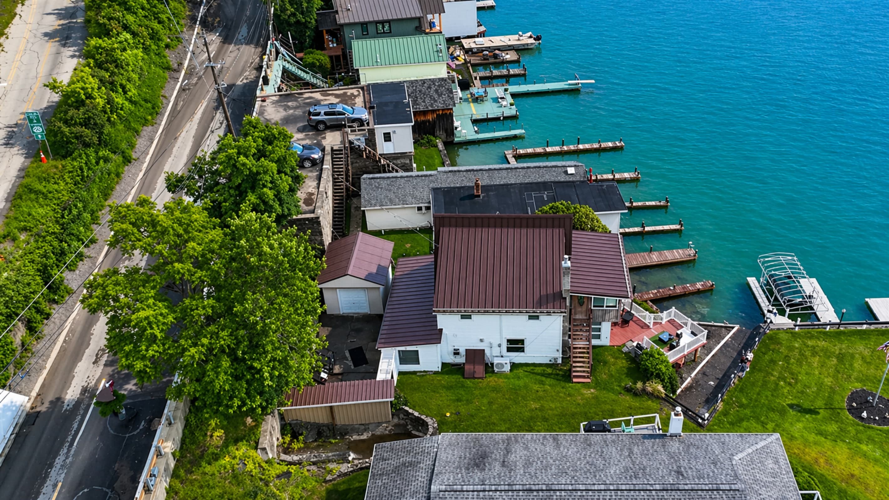 Lakeside homes with individual docks