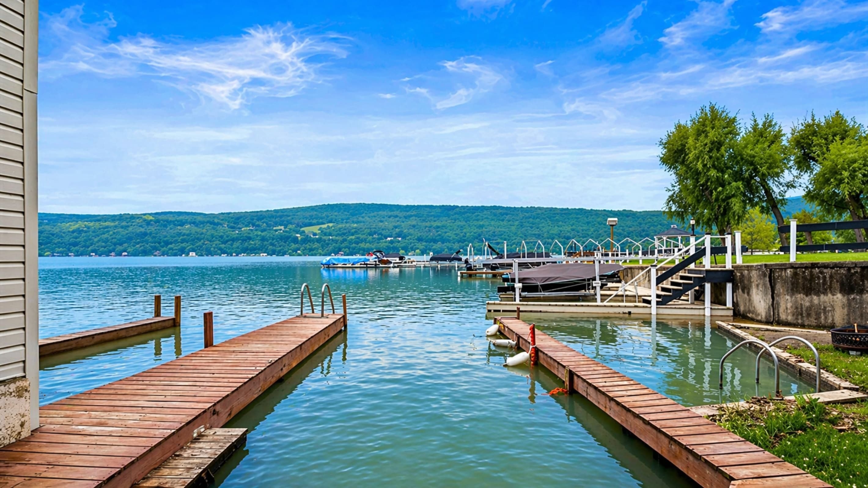 Dock and neighboring slips along the lake