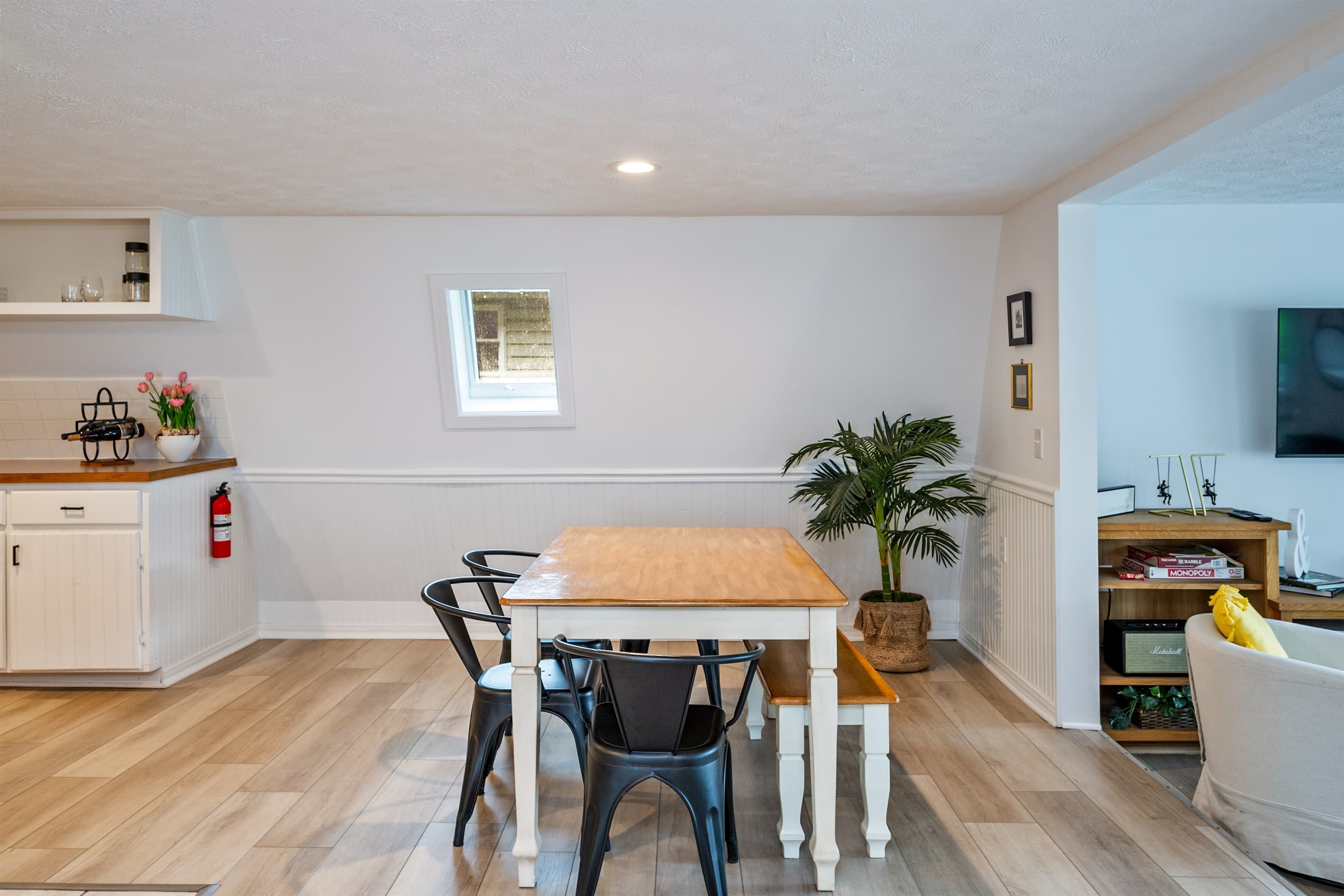 Dining area with potted plant